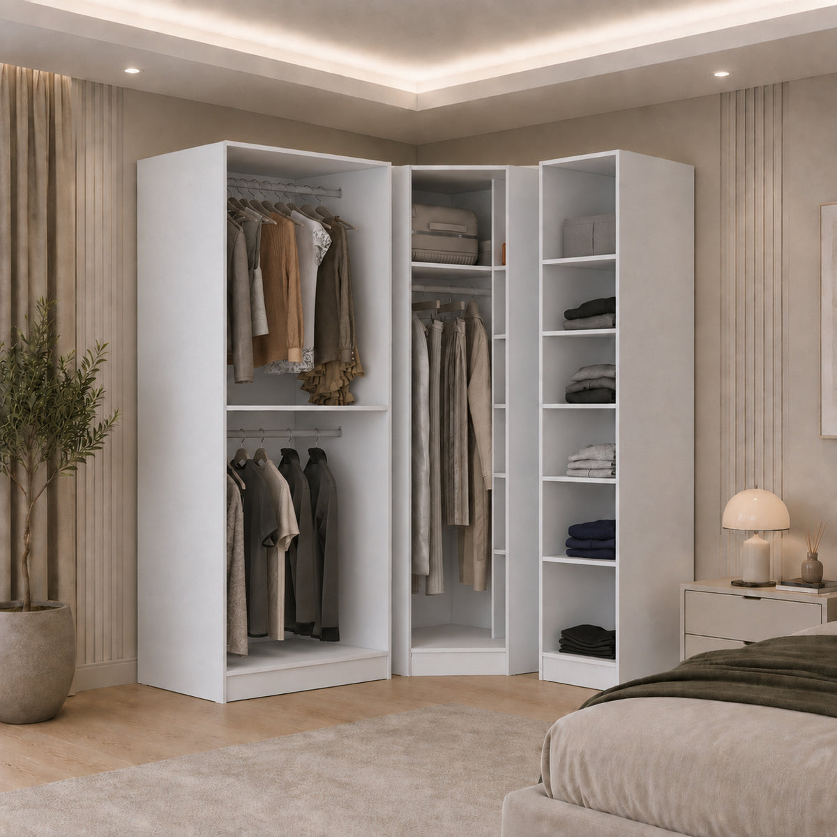 Rani BA382 Modüler Gardırop 4 Kapaklı Raflı Askılı Elbise Dolabı Beyaz