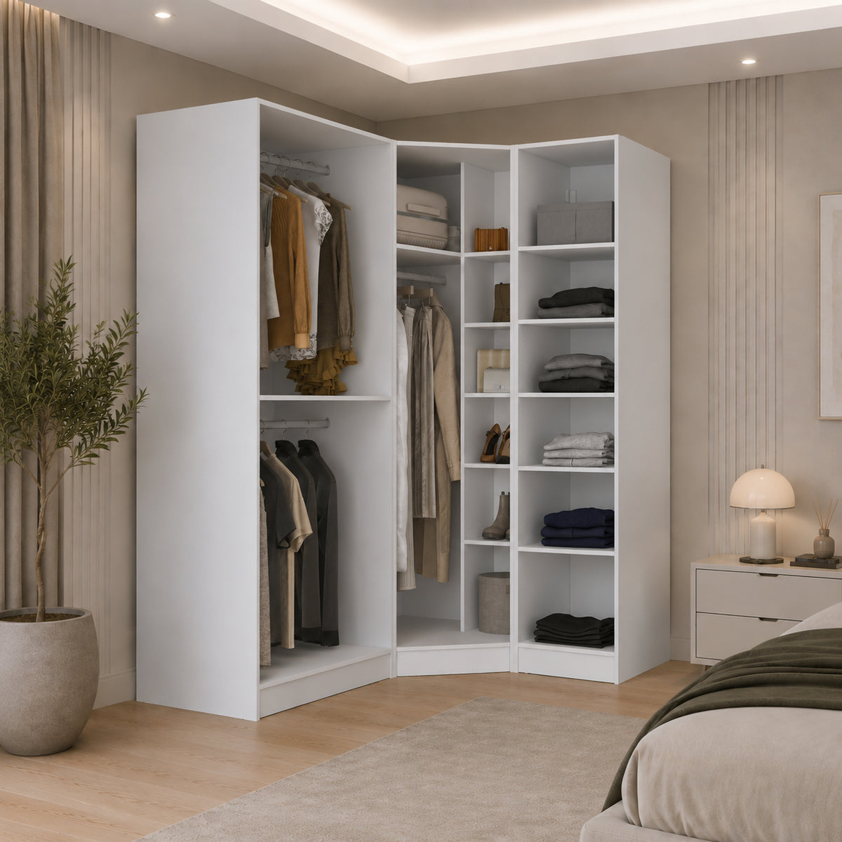 Rani BA382 Modüler Gardırop 4 Kapaklı Raflı Askılı Elbise Dolabı Beyaz