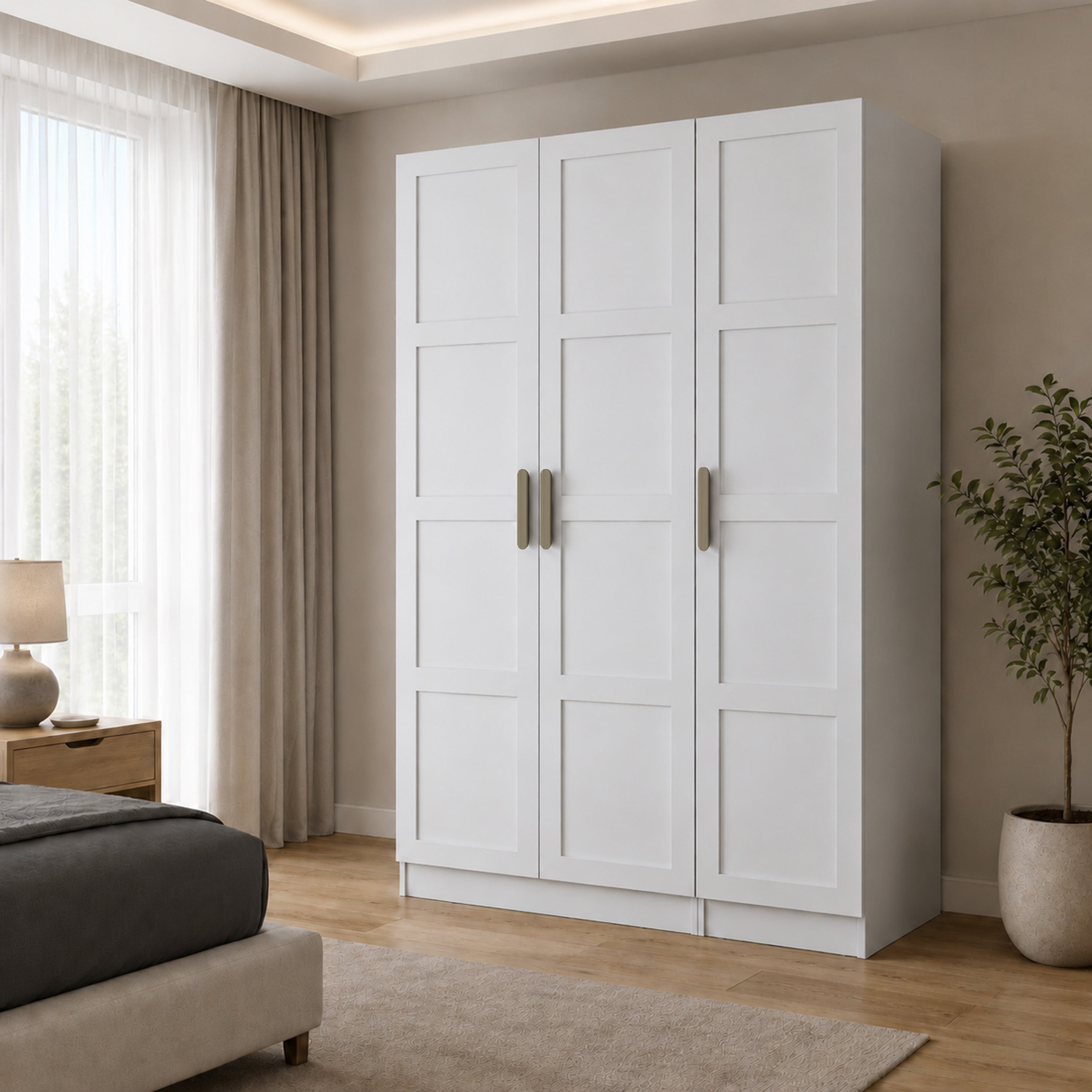 Rani BA379 Membran Kapaklı Modüler Gardırop 3 Kapaklı Raflı Askılı Elbise Dolabı Beyaz