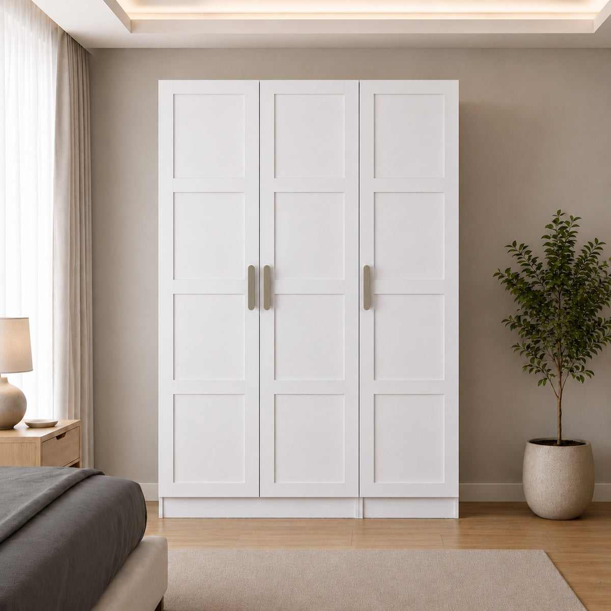Rani BA379 Membran Kapaklı Modüler Gardırop 3 Kapaklı Raflı Askılı Elbise Dolabı Beyaz