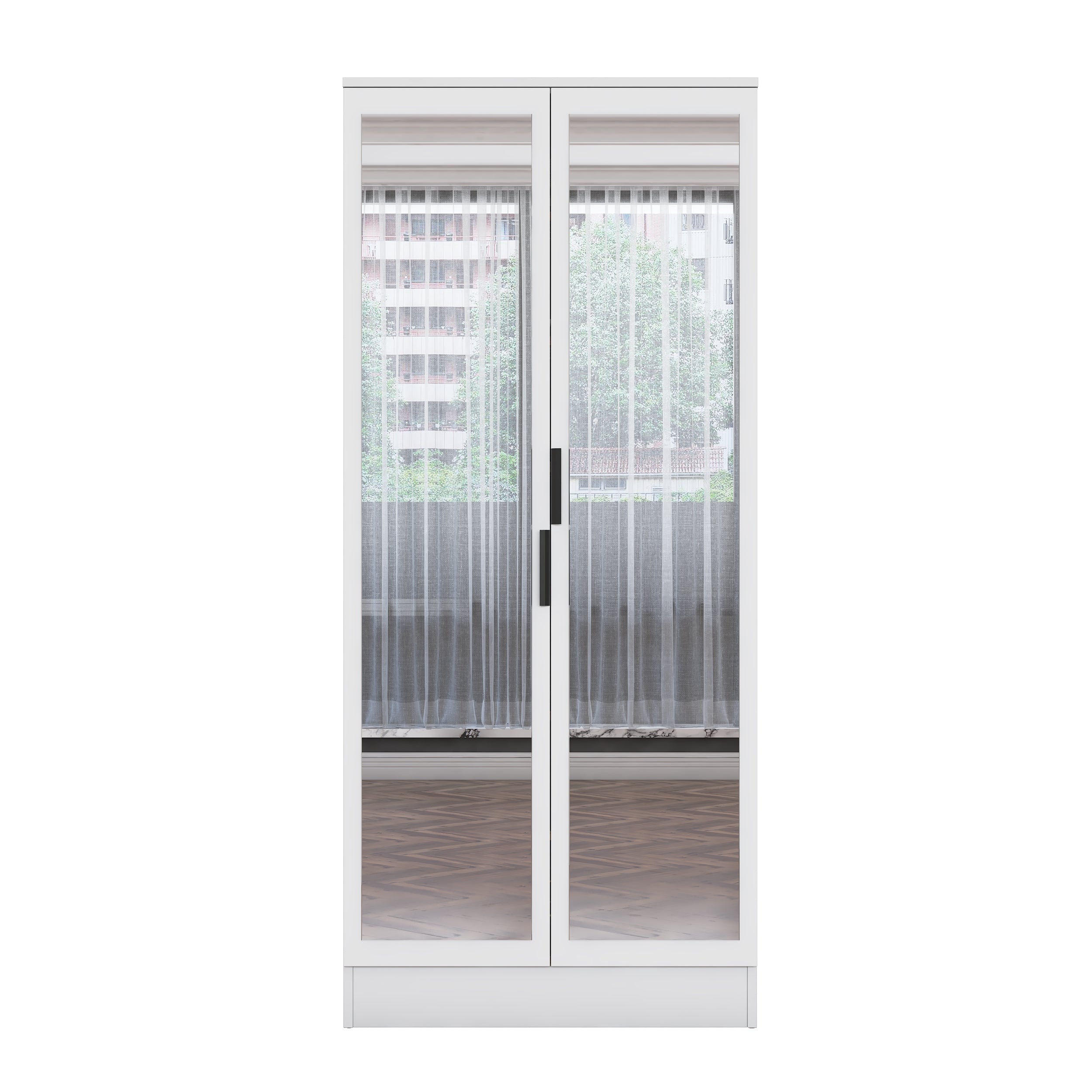 Rani EA163 Modern Portmanto 2 Kapaklı Aynalı Raflı Ayakkabılık Vestiyer Beyaz