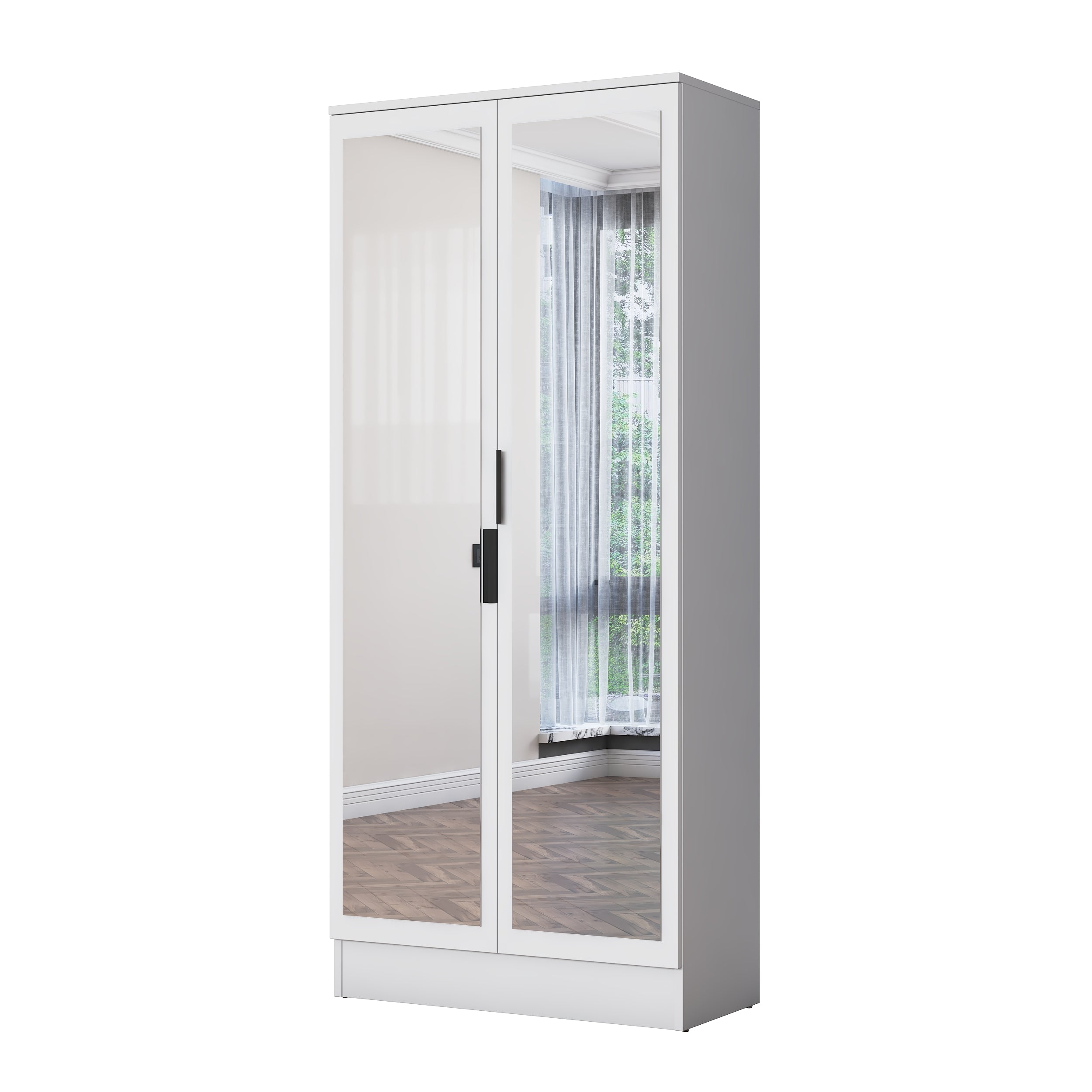Rani EA163 Modern Portmanto 2 Kapaklı Aynalı Raflı Ayakkabılık Vestiyer Beyaz