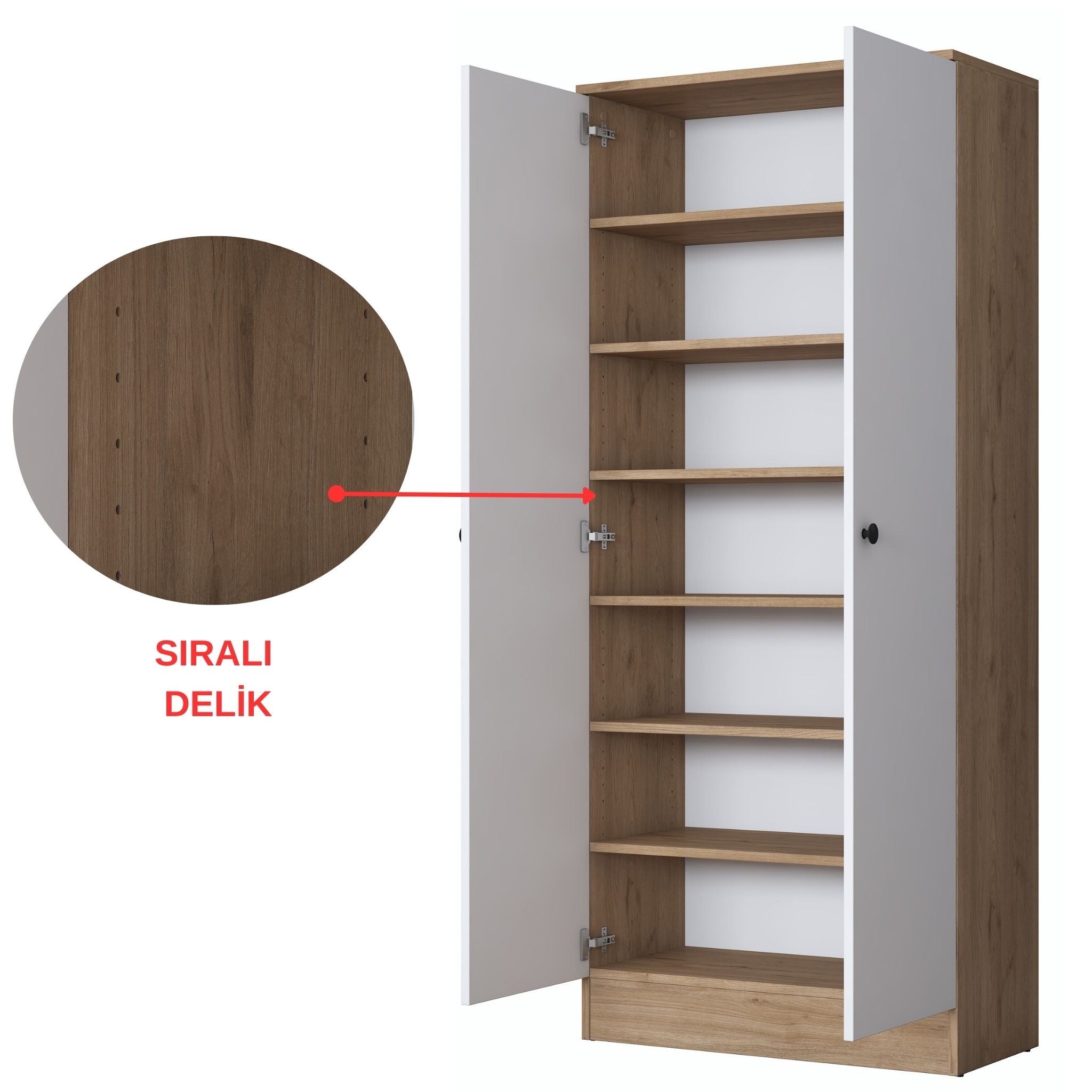 Rani EA148 Modern Portmanto 2 Kapaklı Raflı Ayakkabılık Vestiyer Sepet Ceviz - Beyaz
