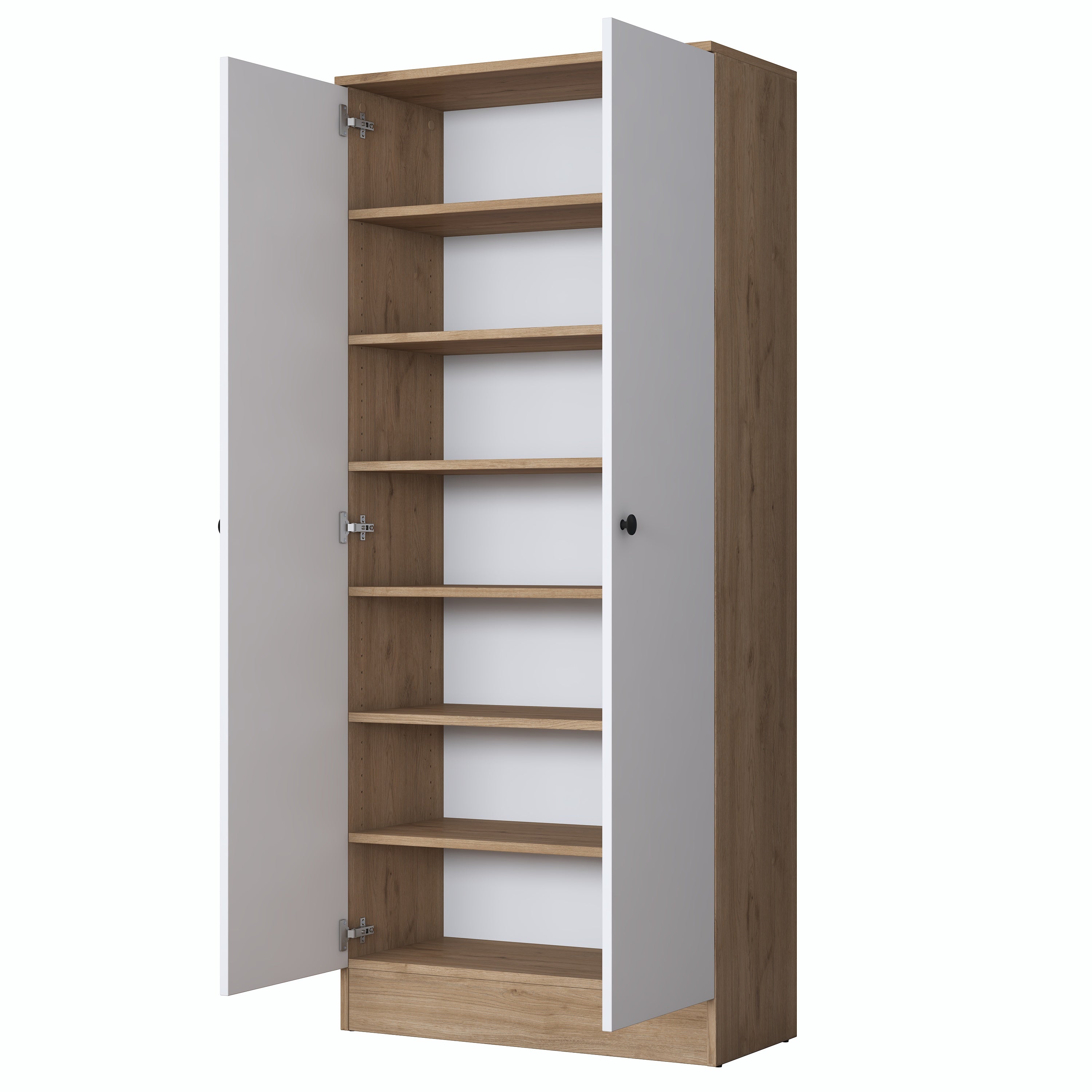 Rani EA148 Modern Portmanto 2 Kapaklı Raflı Ayakkabılık Vestiyer Sepet Ceviz - Beyaz