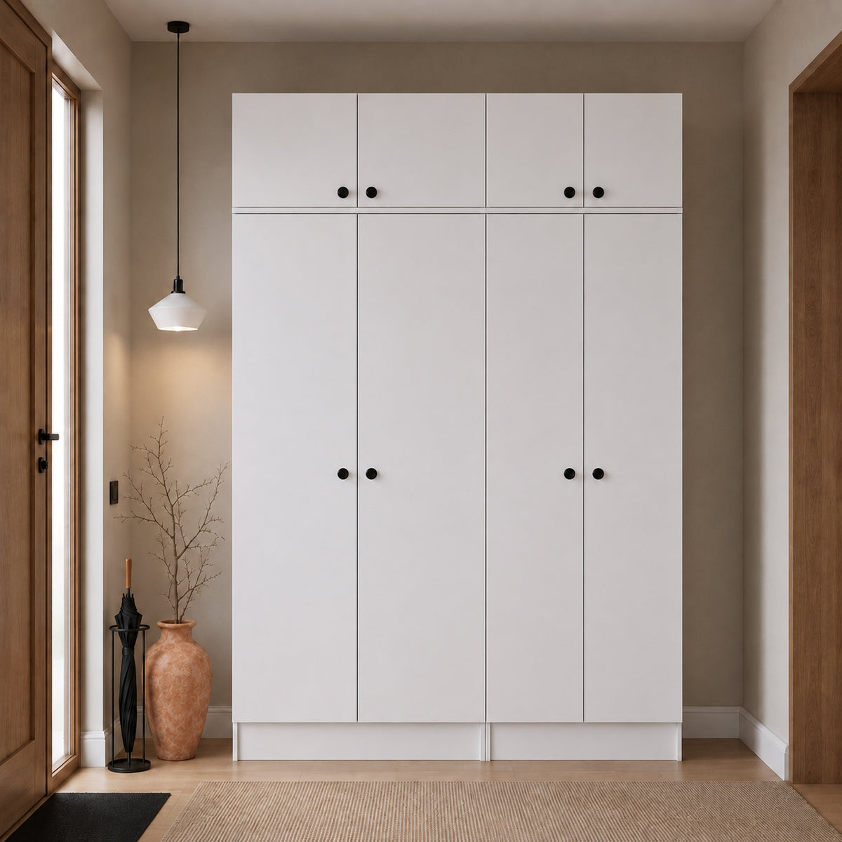 Rani EA168 Modern Portmanto 8 Kapaklı Raflı Askılı Ayakkabılık Vestiyer Beyaz