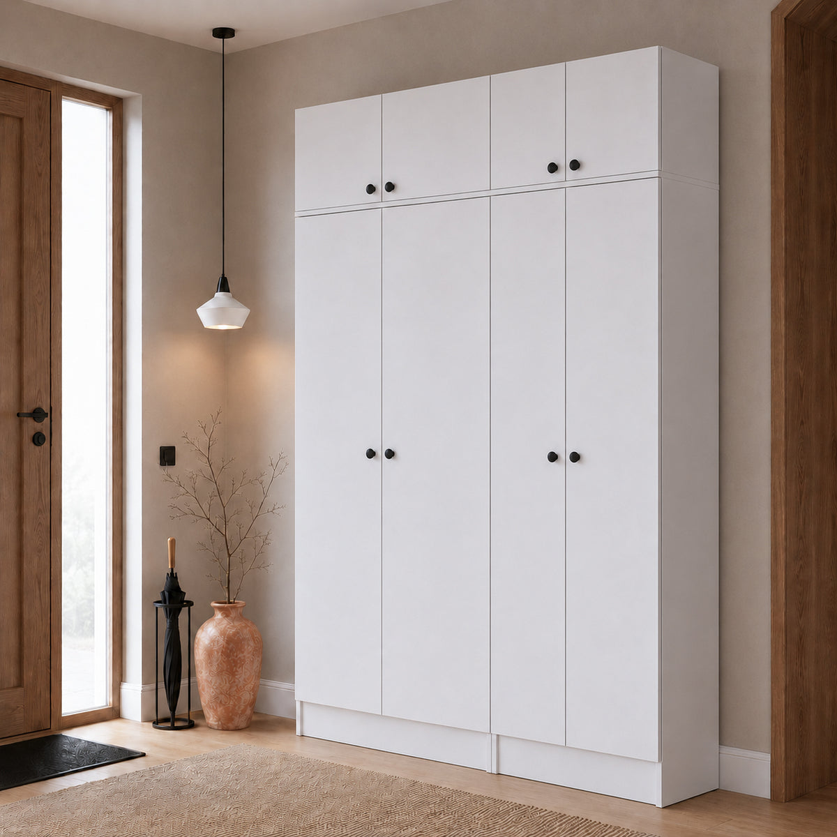 Rani EA168 Modern Portmanto 8 Kapaklı Raflı Askılı Ayakkabılık Vestiyer Beyaz