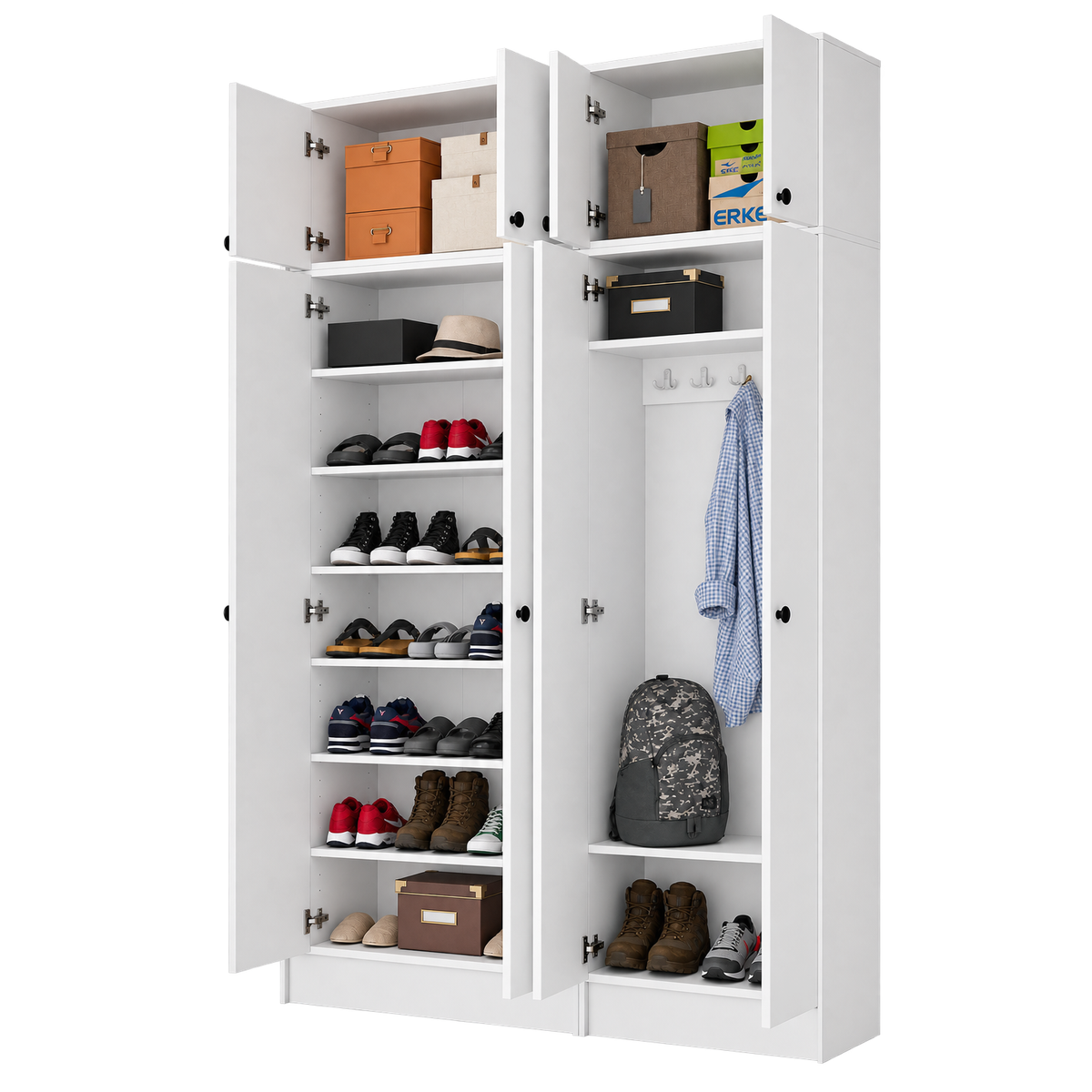 Rani EA168 Modern Portmanto 8 Kapaklı Raflı Askılı Ayakkabılık Vestiyer Beyaz