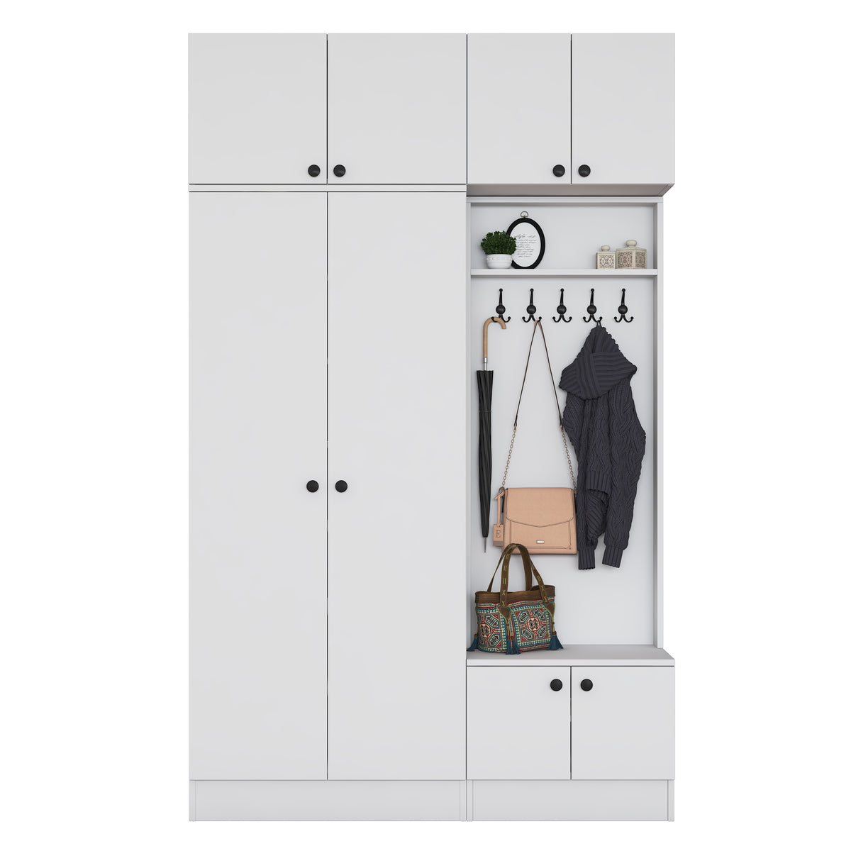 Rani EA170 Modern Portmanto 8 Kapaklı Raflı Askılı Ayakkabılık Vestiyer Beyaz