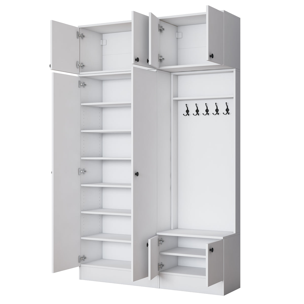 Rani EA170 Modern Portmanto 8 Kapaklı Raflı Askılı Ayakkabılık Vestiyer Beyaz