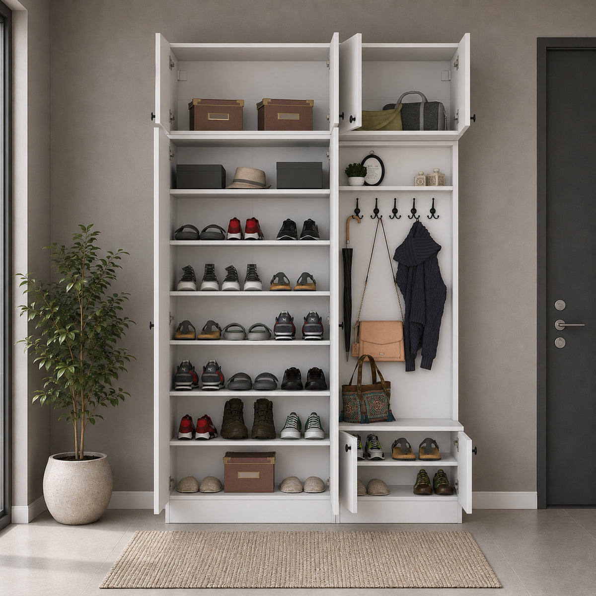 Rani EA170 Modern Portmanto 8 Kapaklı Raflı Askılı Ayakkabılık Vestiyer Beyaz