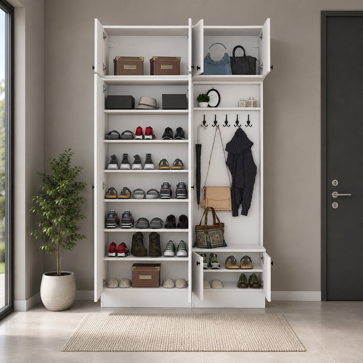 Rani EA170 Modern Portmanto 8 Kapaklı Raflı Askılı Ayakkabılık Vestiyer Beyaz