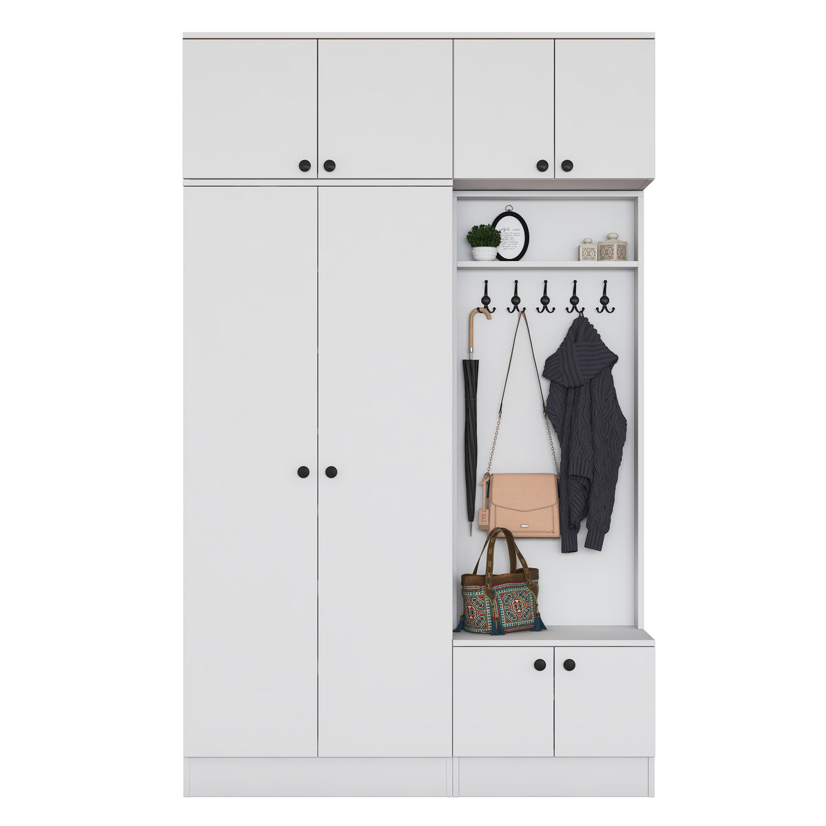Rani EA170 Modern Portmanto 8 Kapaklı Raflı Askılı Ayakkabılık Vestiyer Beyaz