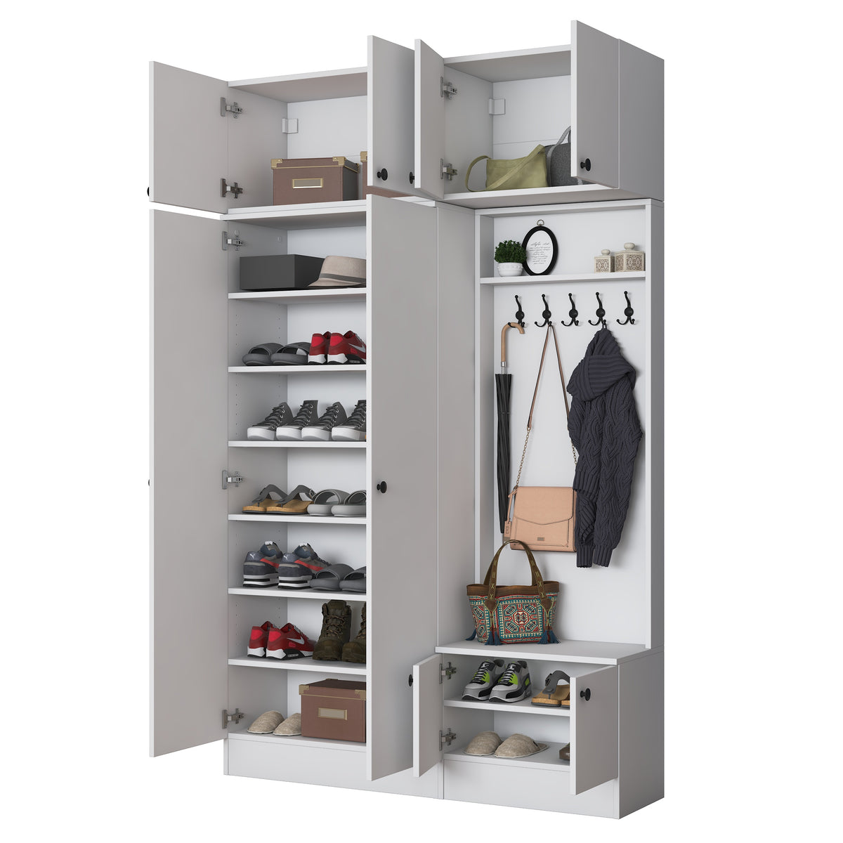 Rani EA170 Modern Portmanto 8 Kapaklı Raflı Askılı Ayakkabılık Vestiyer Beyaz