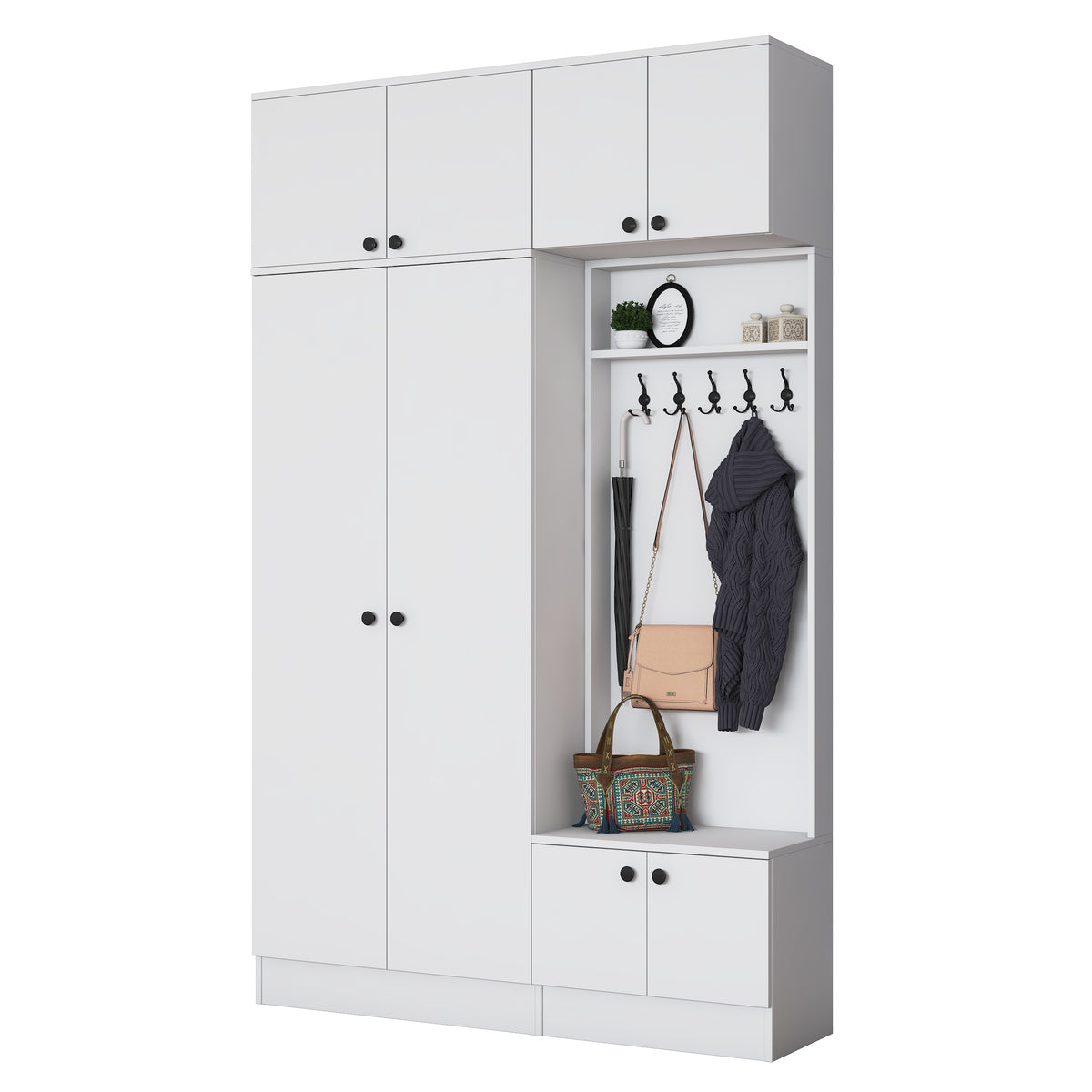 Rani EA170 Modern Portmanto 8 Kapaklı Raflı Askılı Ayakkabılık Vestiyer Beyaz
