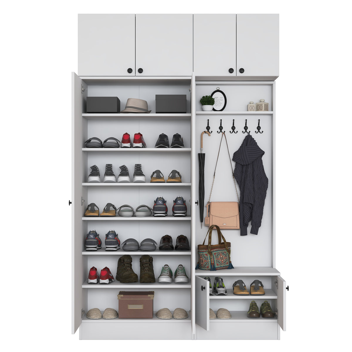 Rani EA170 Modern Portmanto 8 Kapaklı Raflı Askılı Ayakkabılık Vestiyer Beyaz