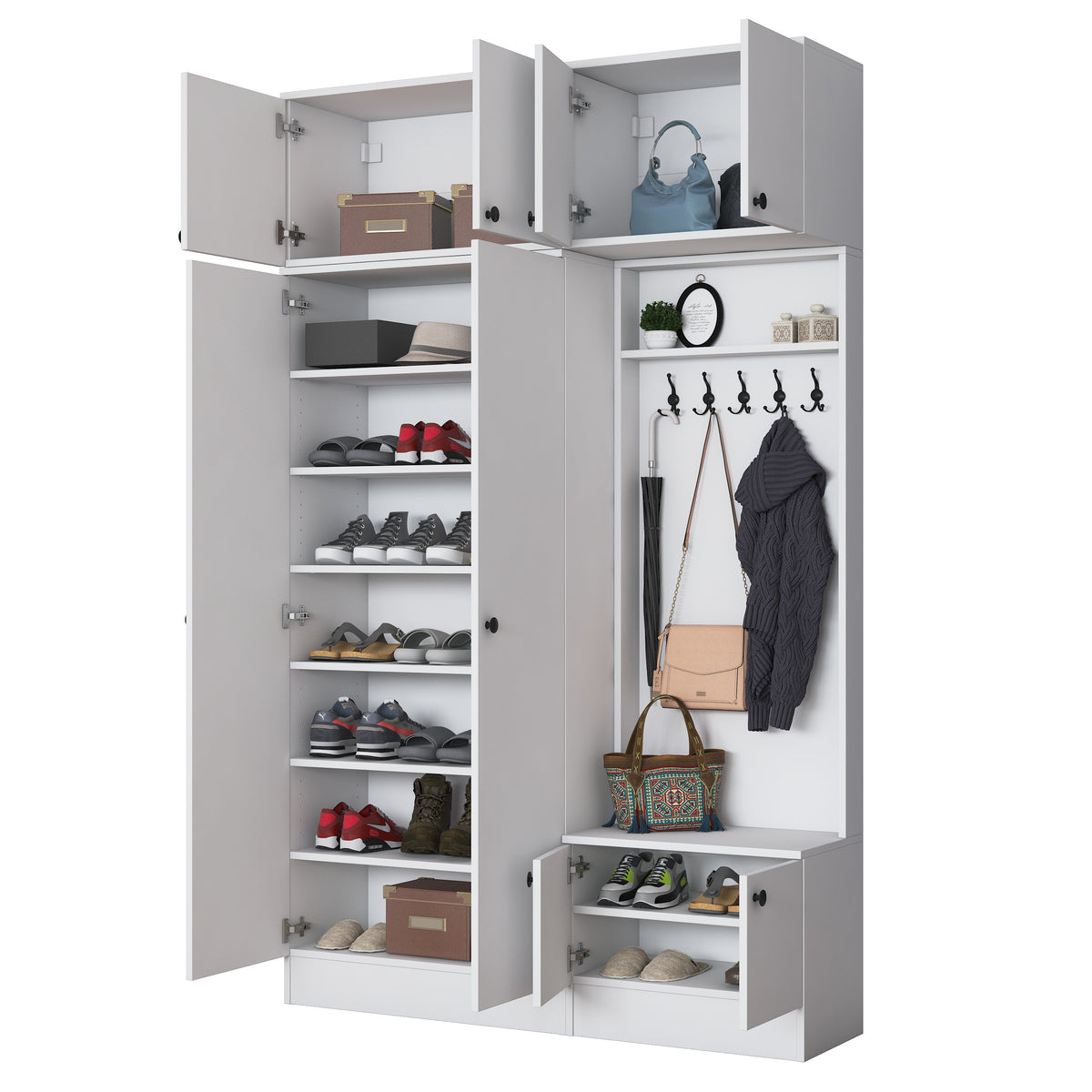 Rani EA170 Modern Portmanto 8 Kapaklı Raflı Askılı Ayakkabılık Vestiyer Beyaz