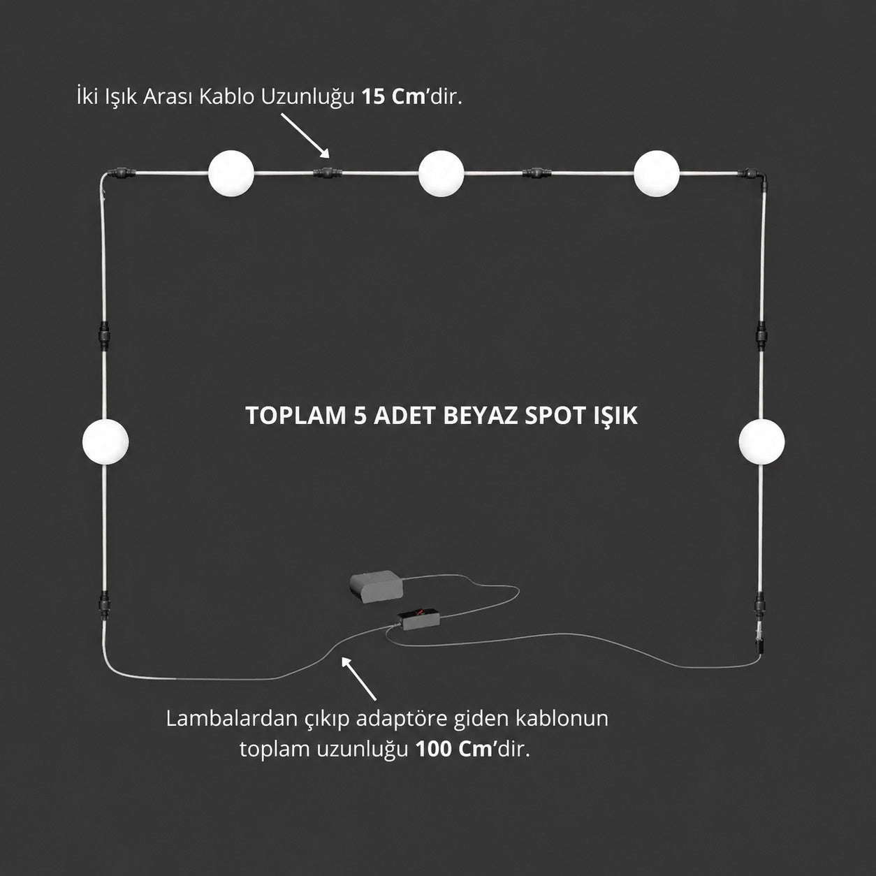 Rani ZB106 5'li Makyaj Aynası Aydınlatması Spot Işık Beyaz