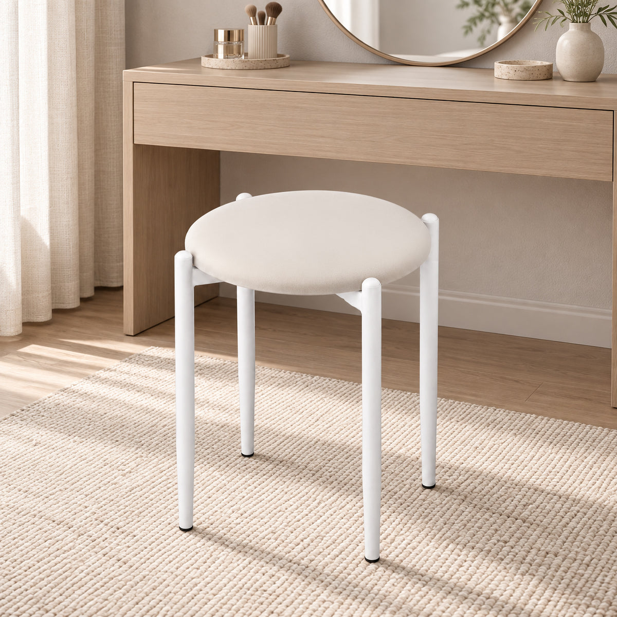 Rani BM104 Puf  Metal Ayaklı Tabure Beyaz