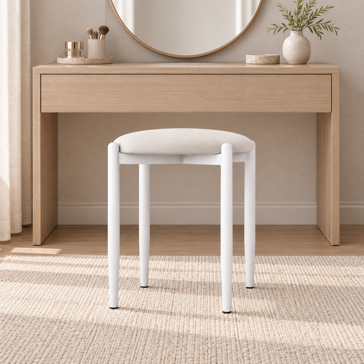 Rani BM104 Puf  Metal Ayaklı Tabure Beyaz