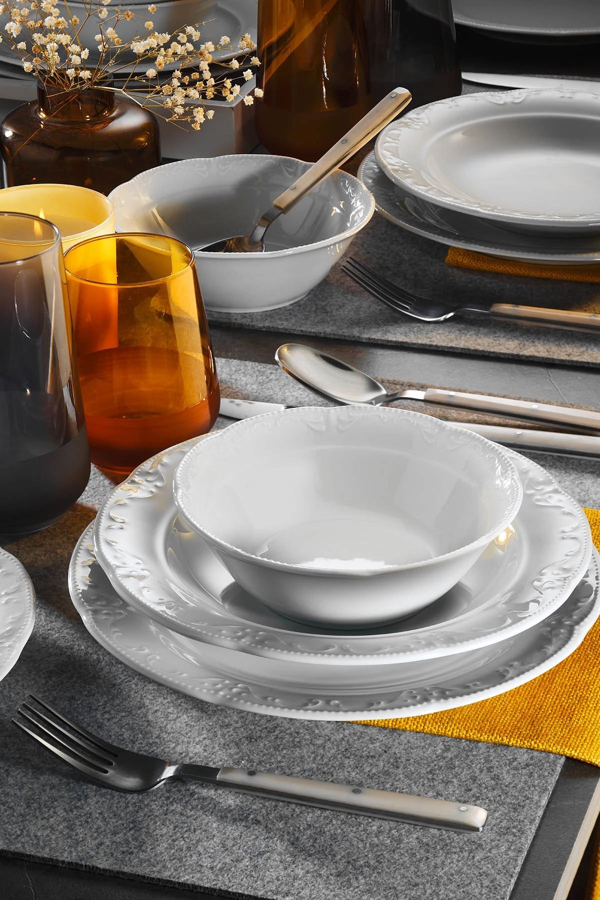 Rani Home Yemek Takımı (24 Parça) Kütahya Porselen Beyaz HE-6825