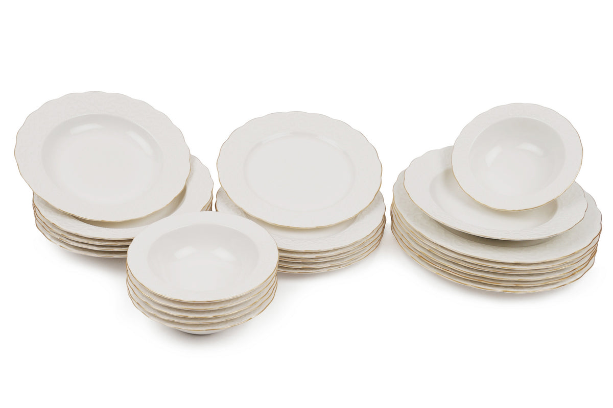 Rani Home Yemek Takımı (24 Parça) Kütahya Porselen Beyaz - Altın HE-6828