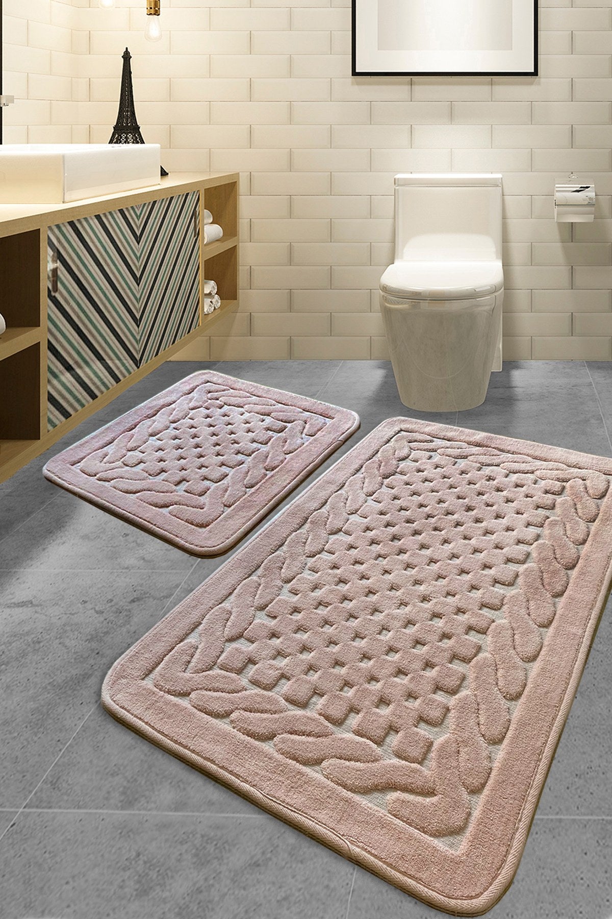 Rani Home Banyo Paspası Seti  Pudra BA-6265