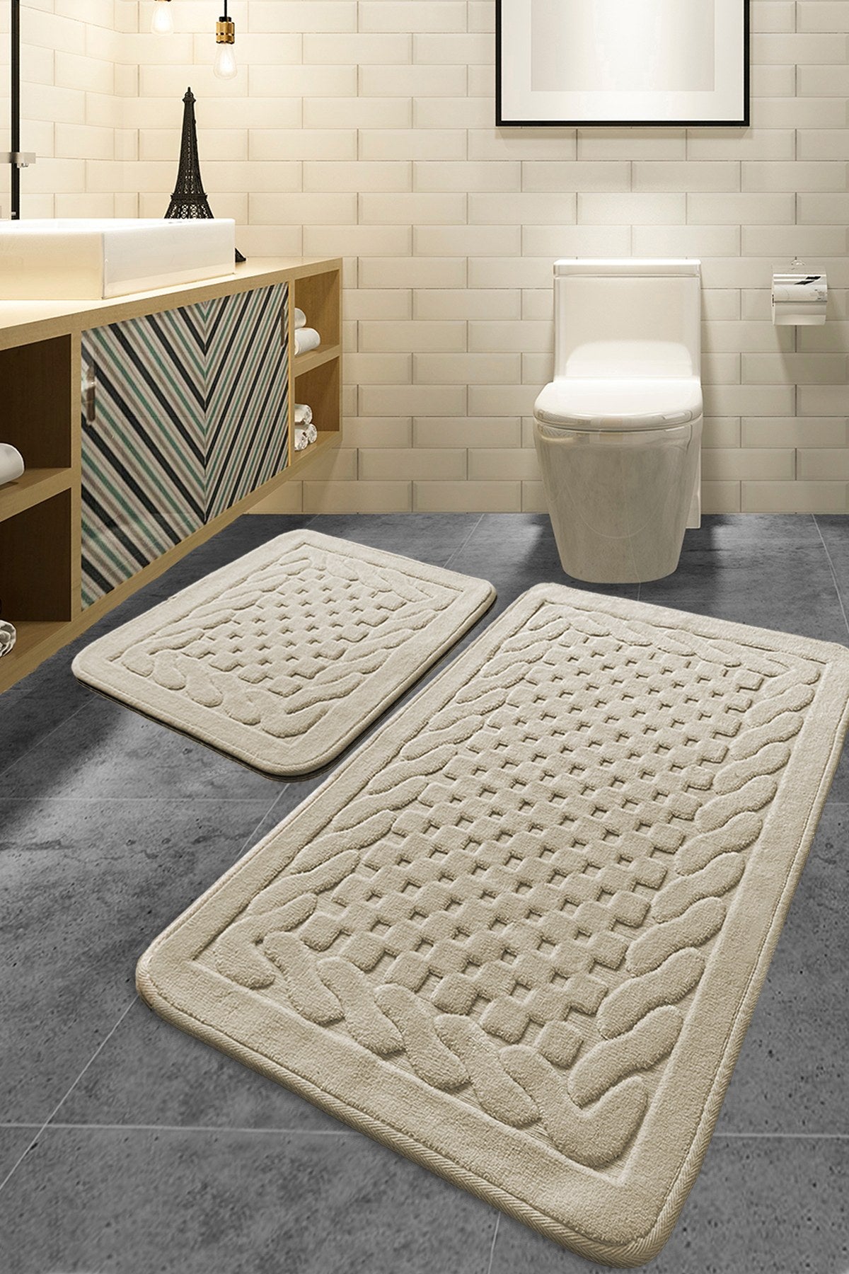 Rani Home Banyo Paspası Seti  Bej BA-6266
