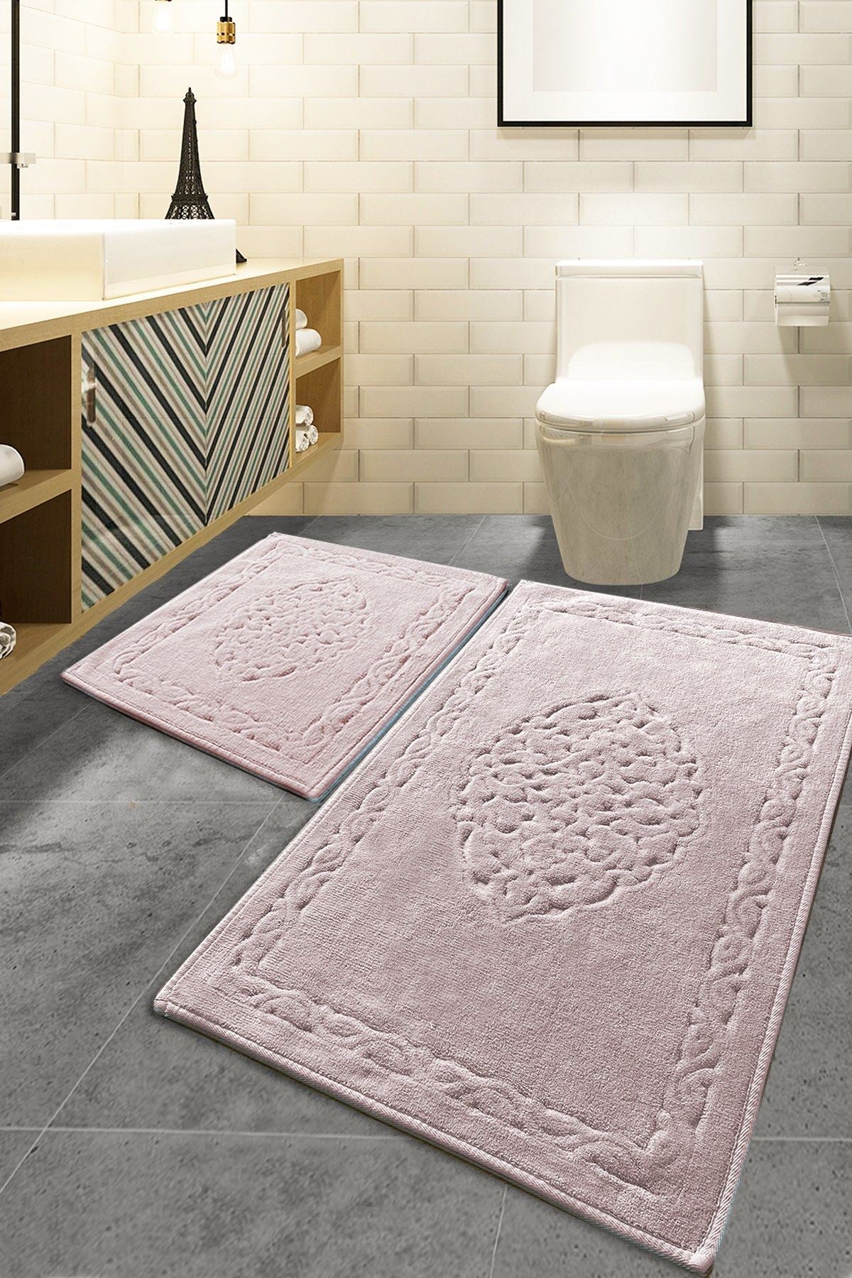 Rani Home Banyo Paspası Seti Pudra Pembe BA-6271