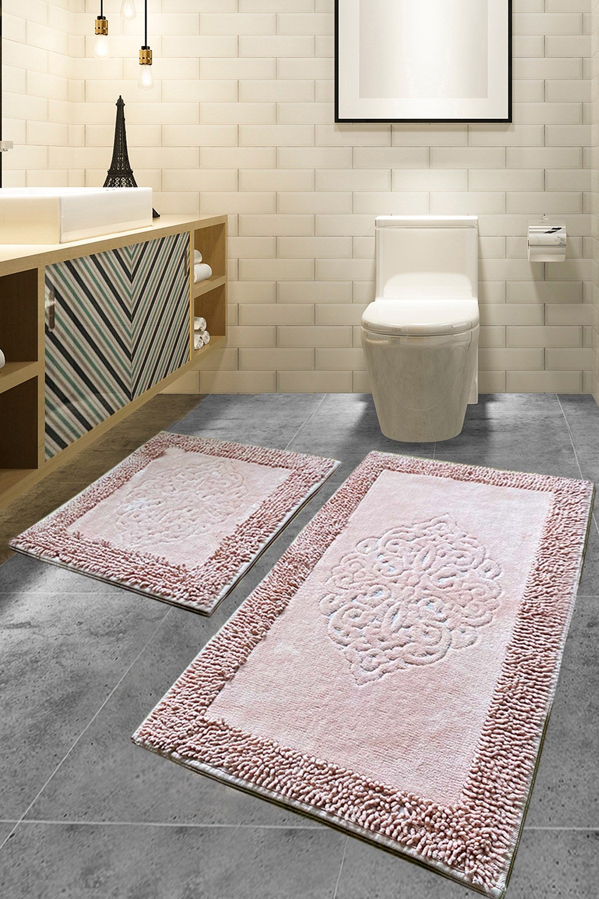 Rani Home Banyo Paspası Seti Pudra Pembe BA-6279