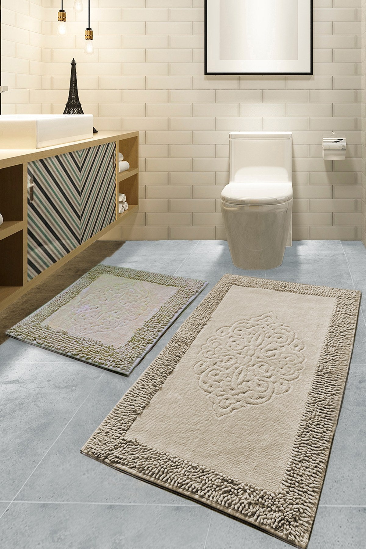 Rani Home Banyo Paspası Seti Bej  BA-6281