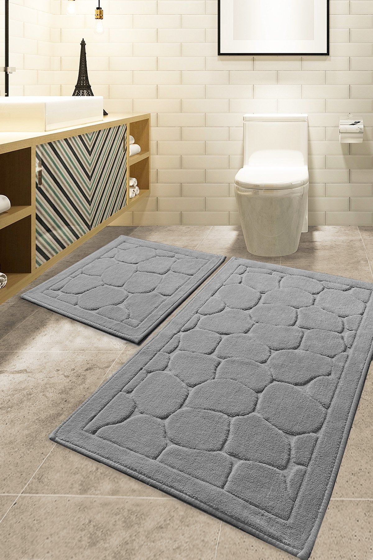 Rani Home Banyo Paspası Seti Gri BA-6286
