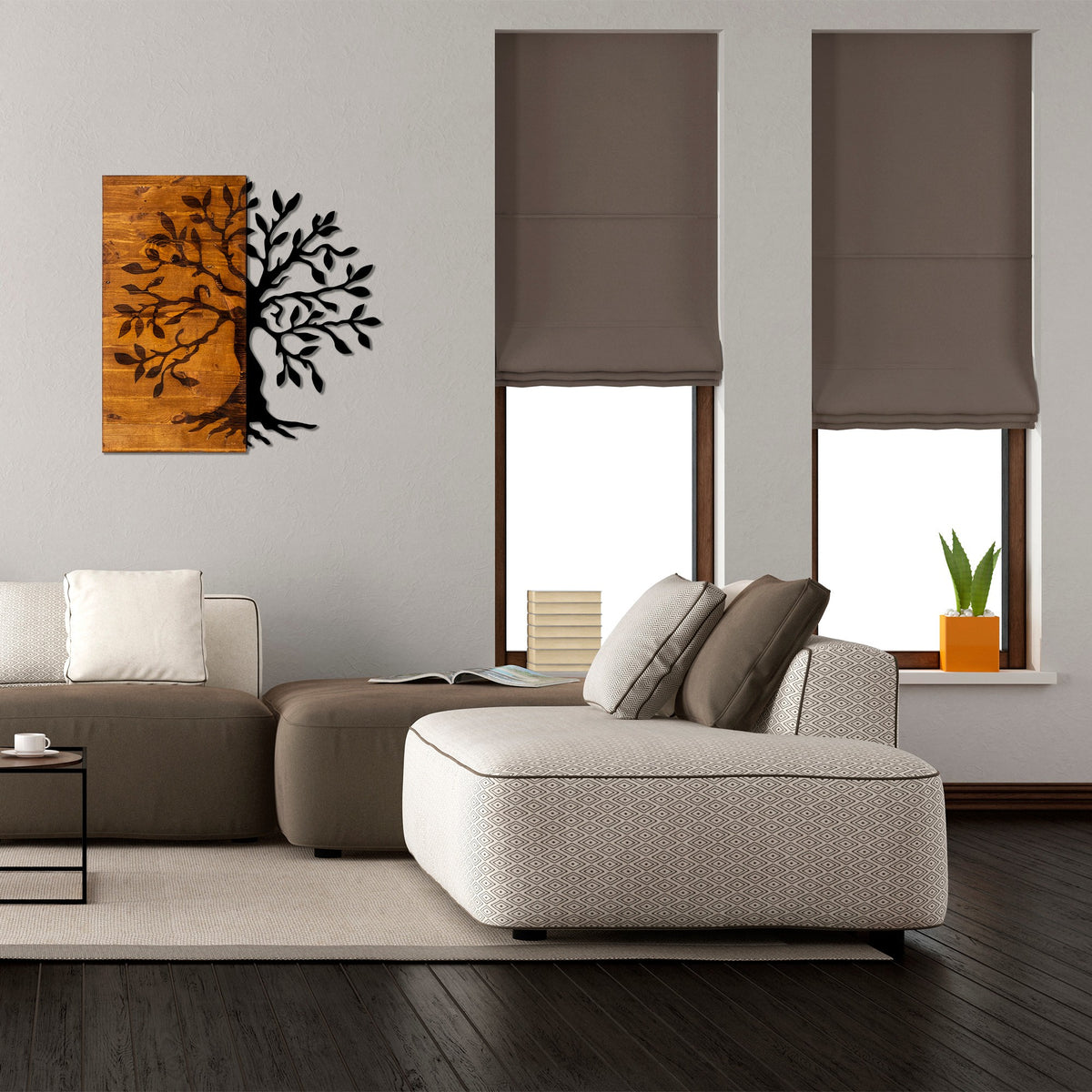 Rani Home Dekoratif Ahşap Duvar Aksesuarı Ceviz - Siyah AA-5874