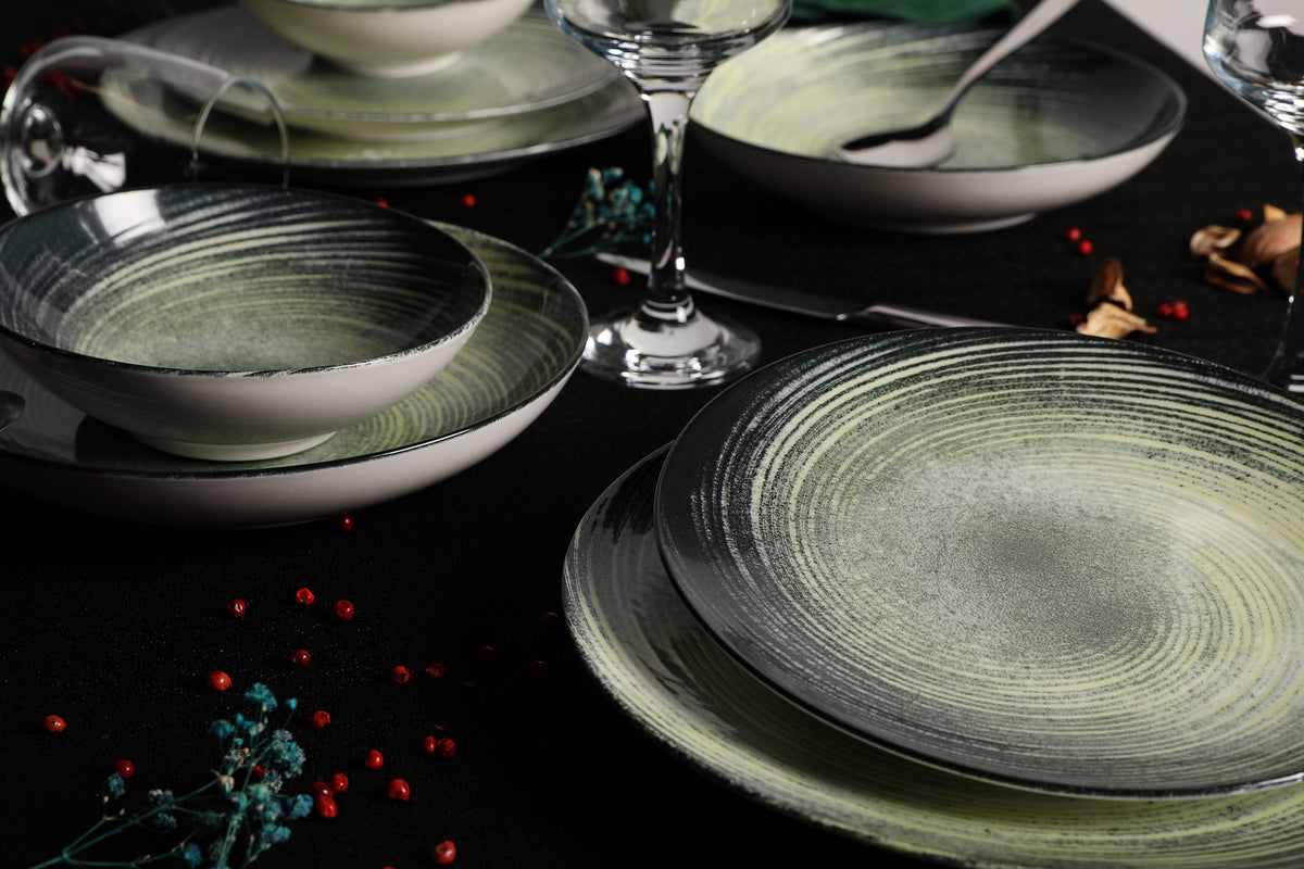 Rani Home Yemek Takımı (24 Parça) Güral Porselen Krem - Yeşil - Siyah HE-6755