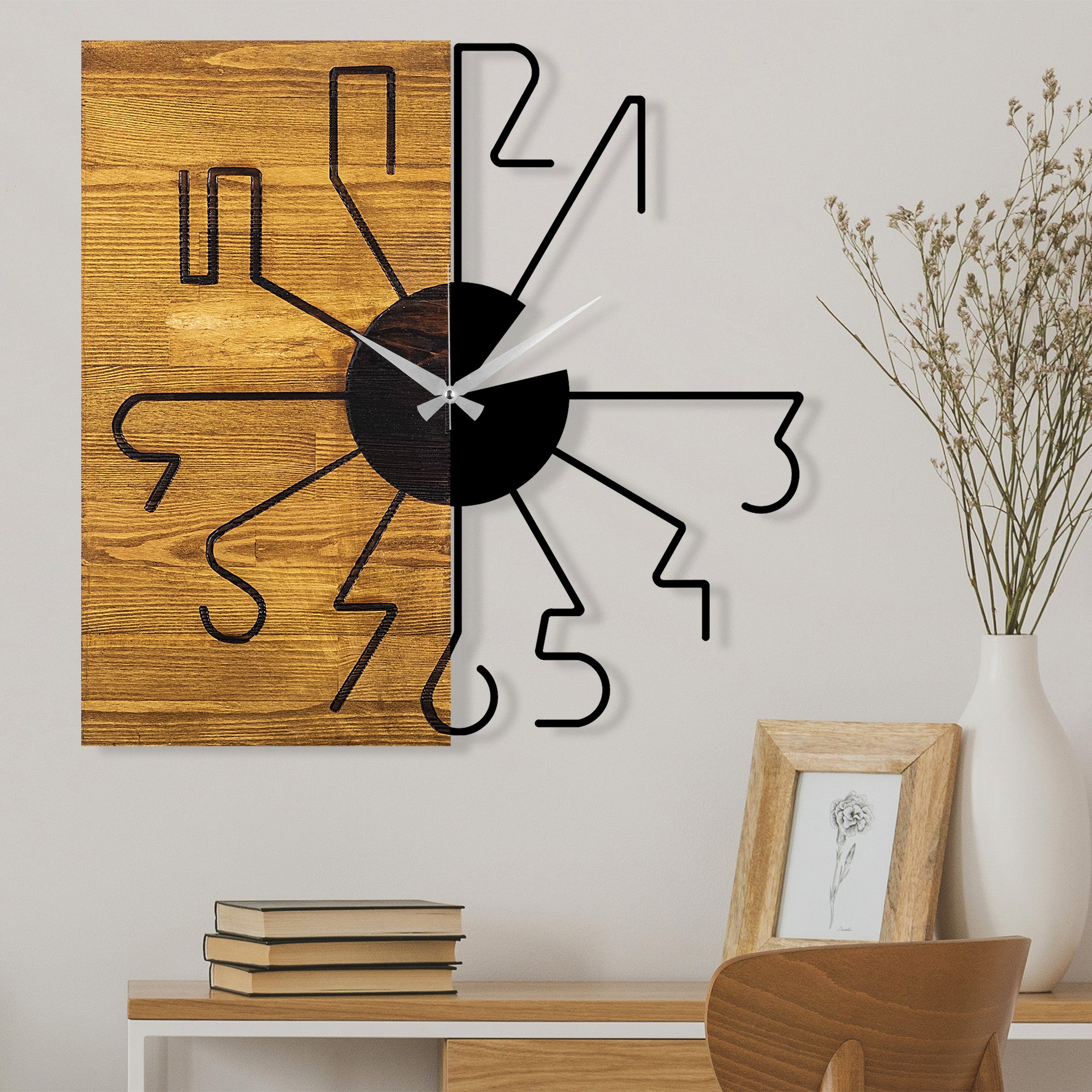 Rani Home Dekoratif Ahşap Duvar Saati Ceviz - Siyah AB-5888