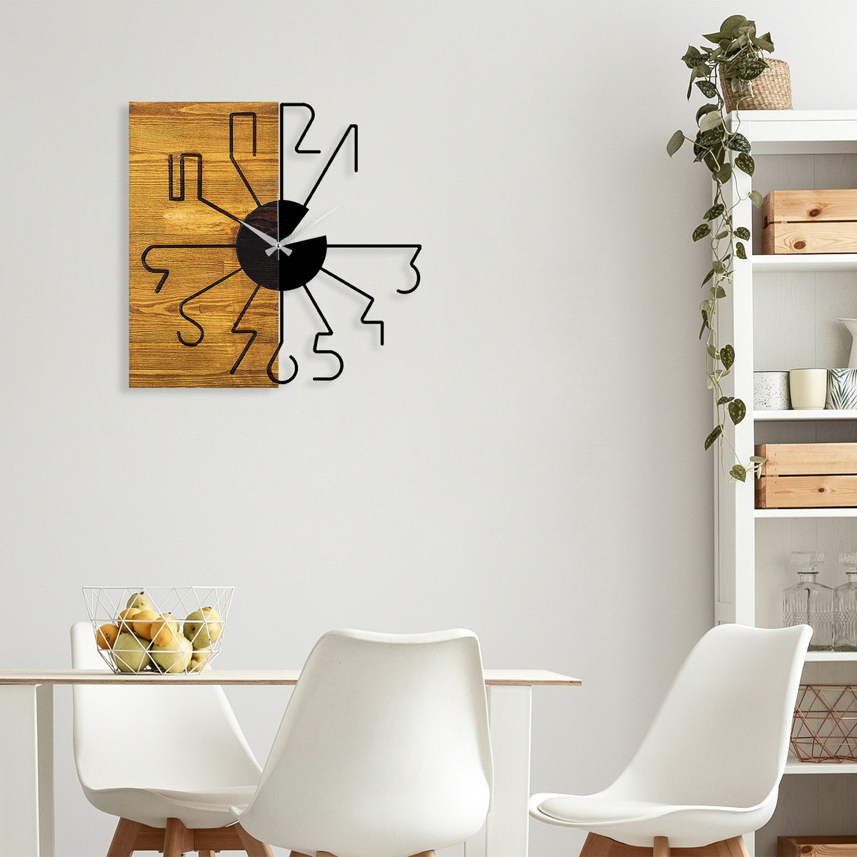Rani Home Dekoratif Ahşap Duvar Saati Ceviz - Siyah AB-5888