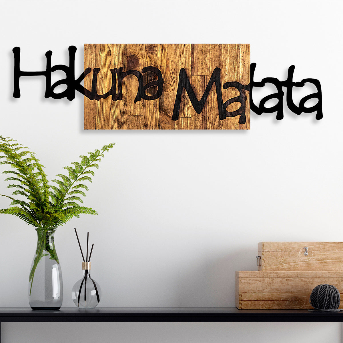 Rani Home Dekoratif Ahşap Duvar Aksesuarı Siyah - Açık Ceviz AA-5877
