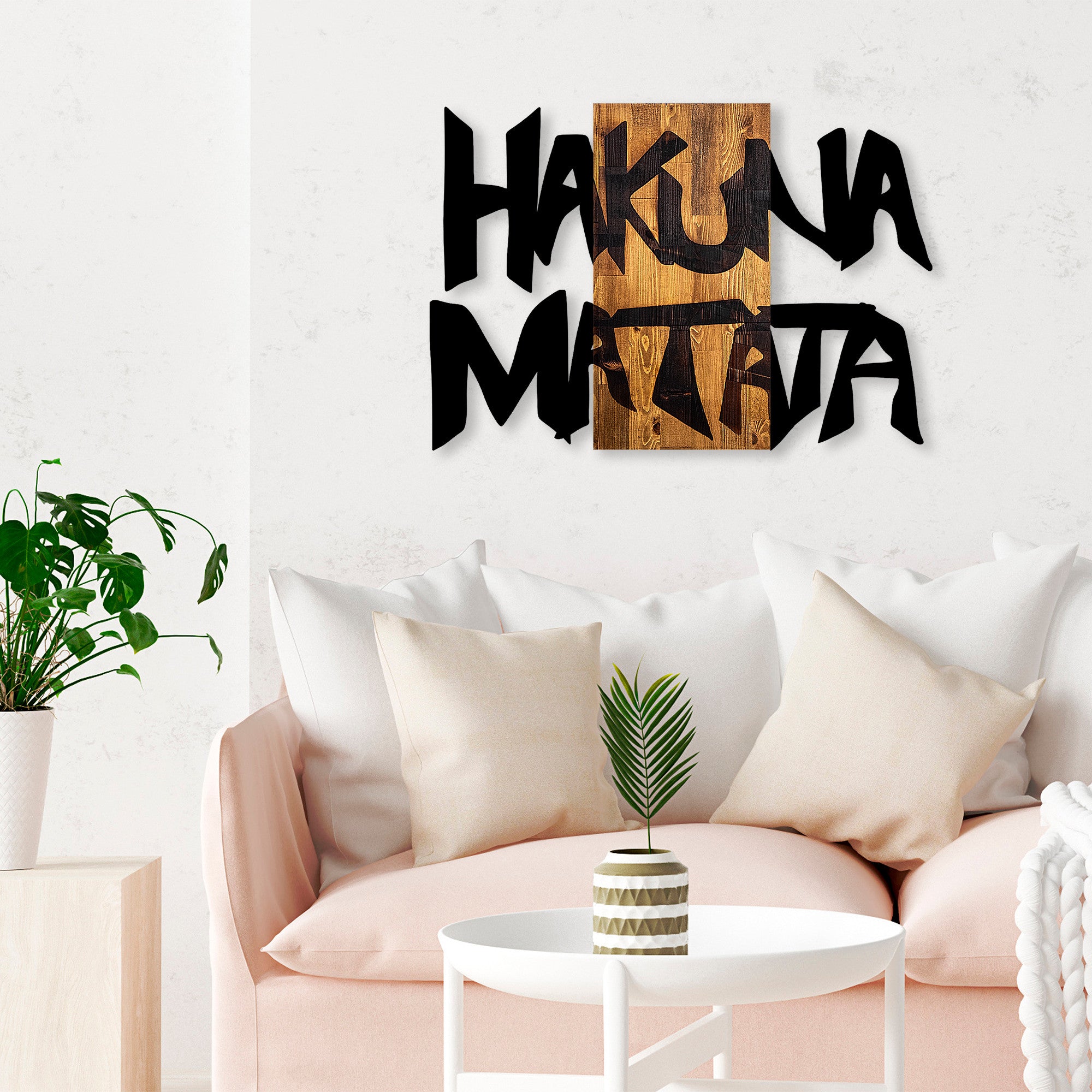 Rani Home Dekoratif Ahşap Duvar Aksesuarı Siyah - Açık Ceviz AA-5895