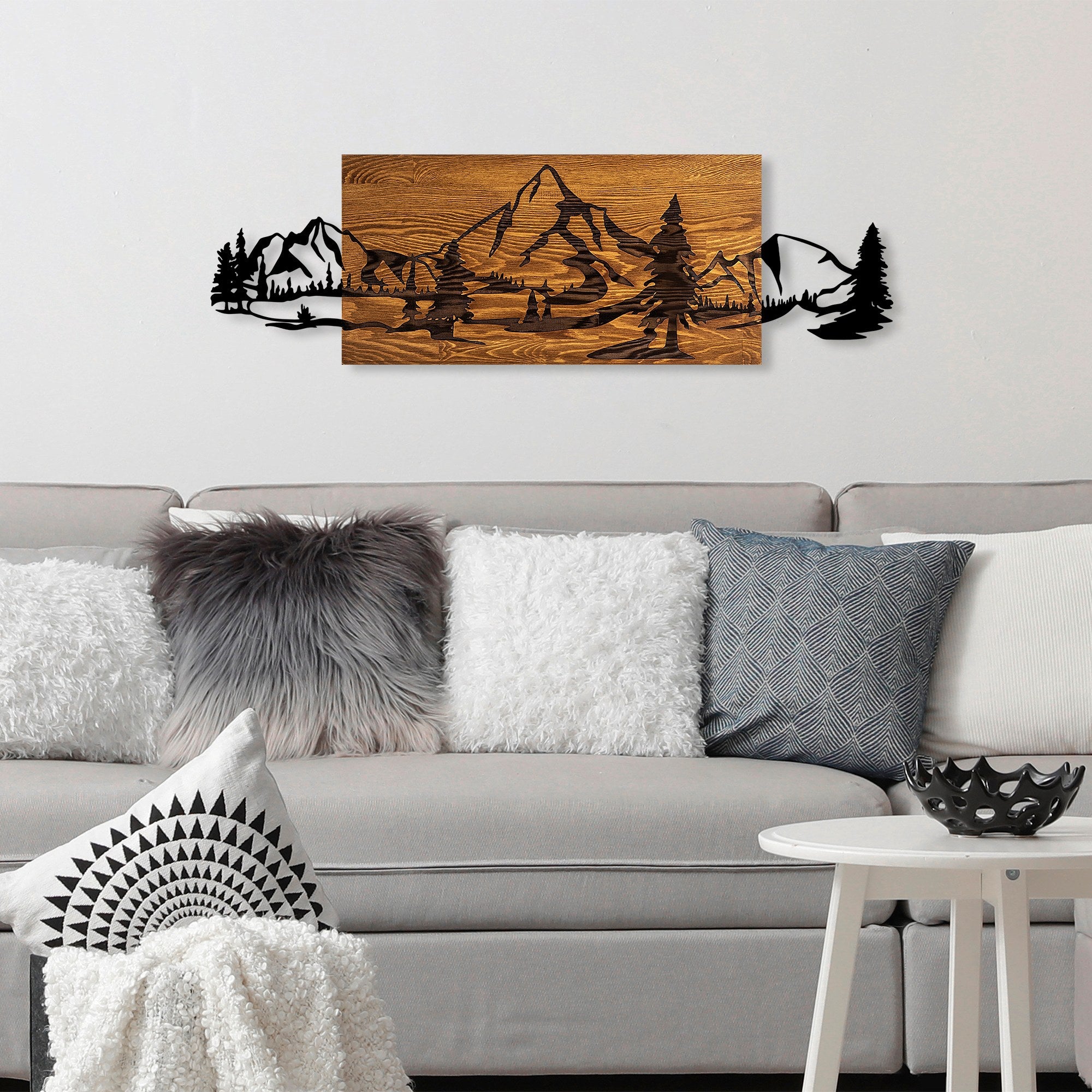 Rani Home Dekoratif Ahşap Duvar Aksesuarı Ceviz - Siyah AA-5867