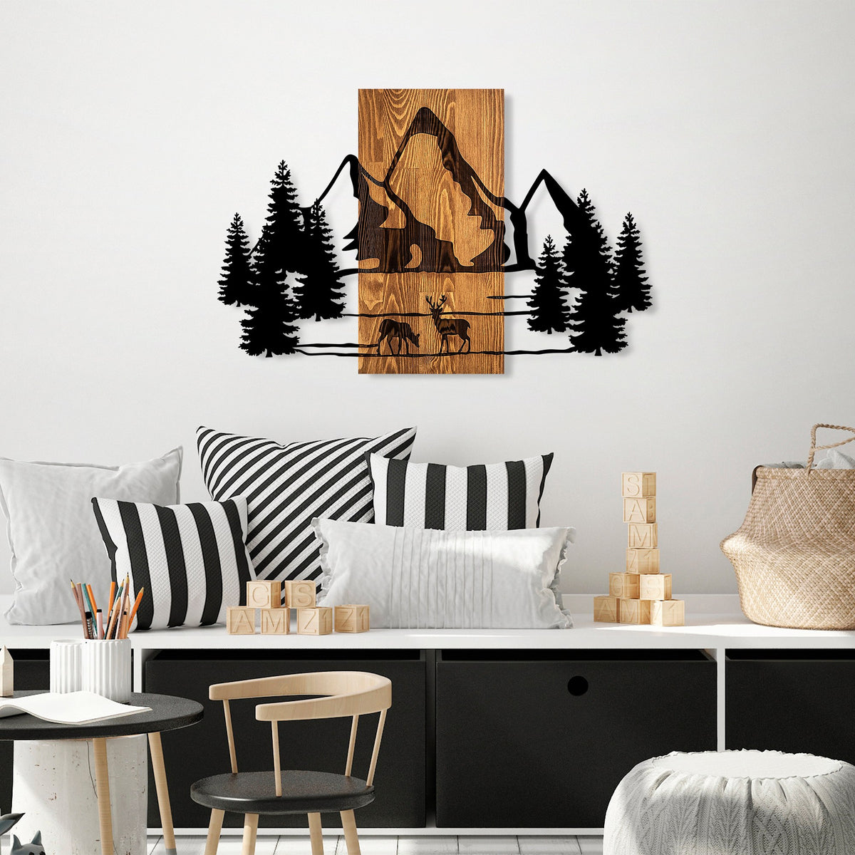 Rani Home Dekoratif Ahşap Duvar Aksesuarı Ceviz - Siyah AA-5883