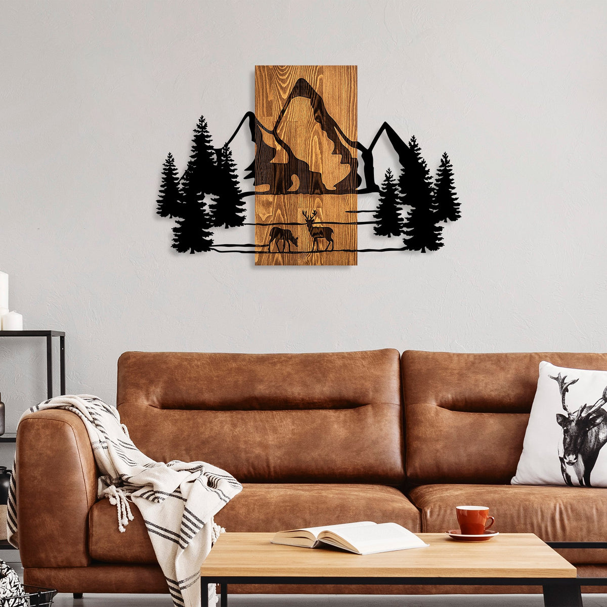 Rani Home Dekoratif Ahşap Duvar Aksesuarı Ceviz - Siyah AA-5883