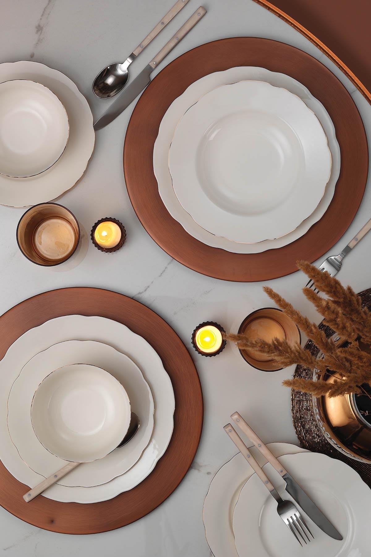 Rani Home Yemek Takımı (24 Parça) Kütahya Porselen Beyaz - Bakır HE-6852