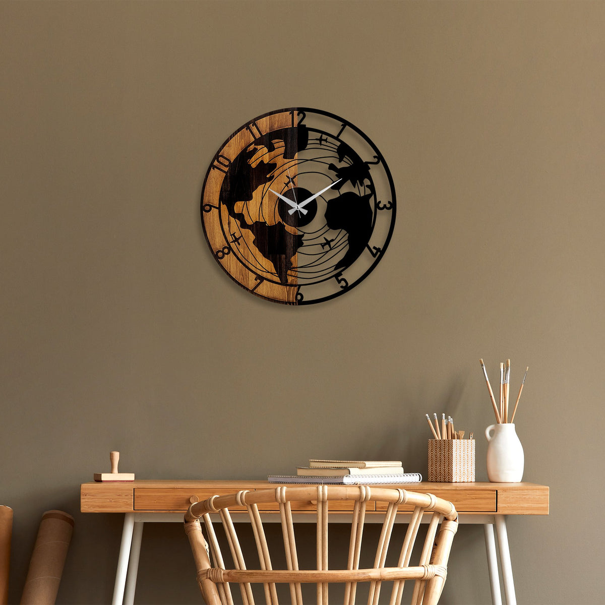 Rani Home Dekoratif Ahşap Duvar Saati Ceviz - Siyah AB-5884