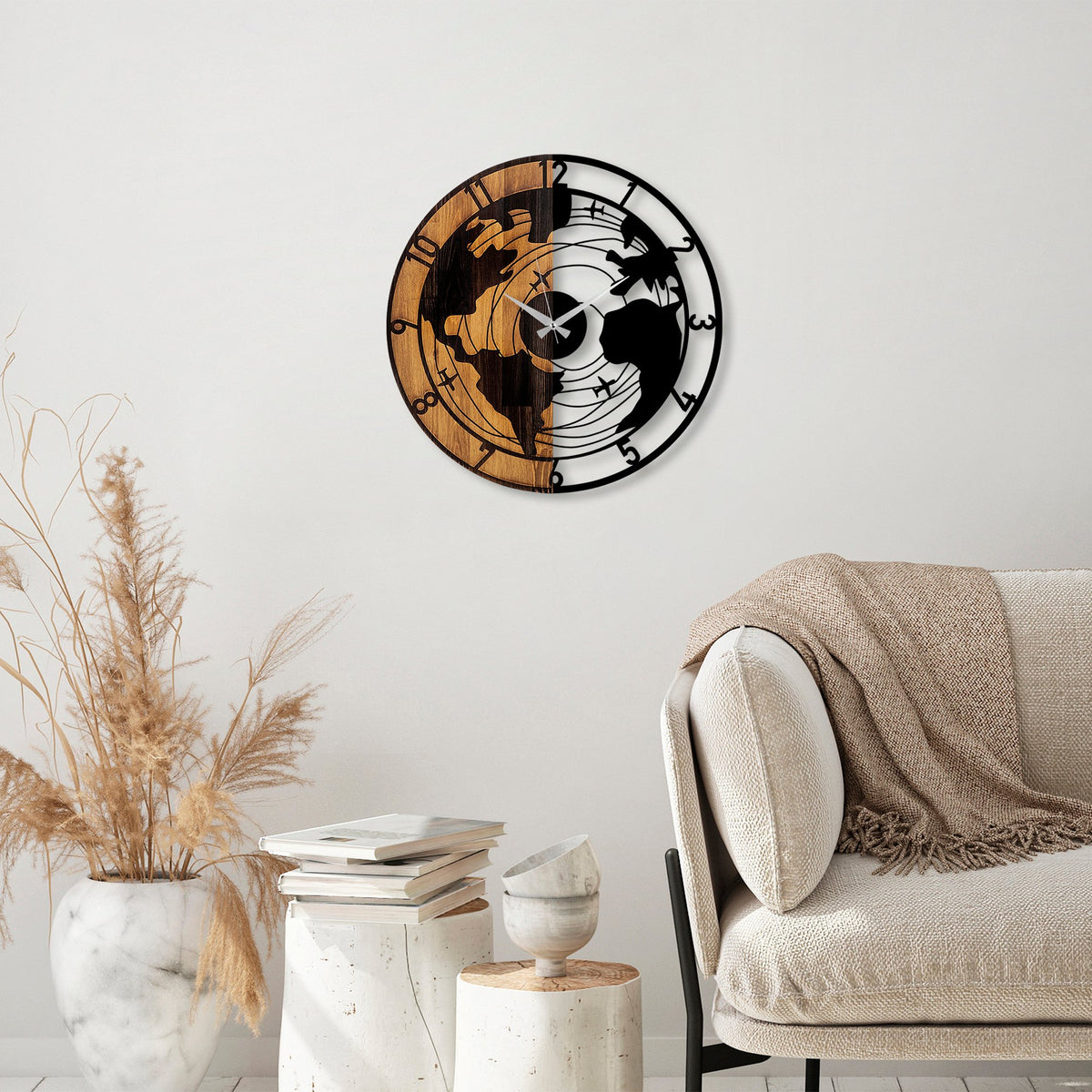 Rani Home Dekoratif Ahşap Duvar Saati Ceviz - Siyah AB-5884
