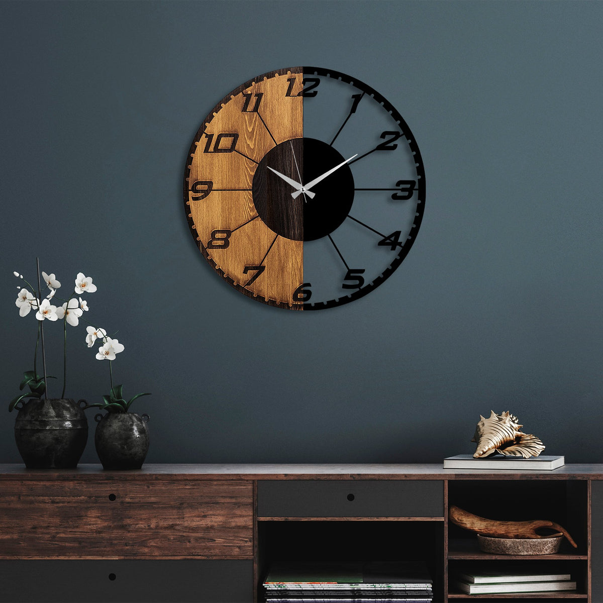 Rani Home Dekoratif Ahşap Duvar Saati Ceviz - Siyah AB-5894