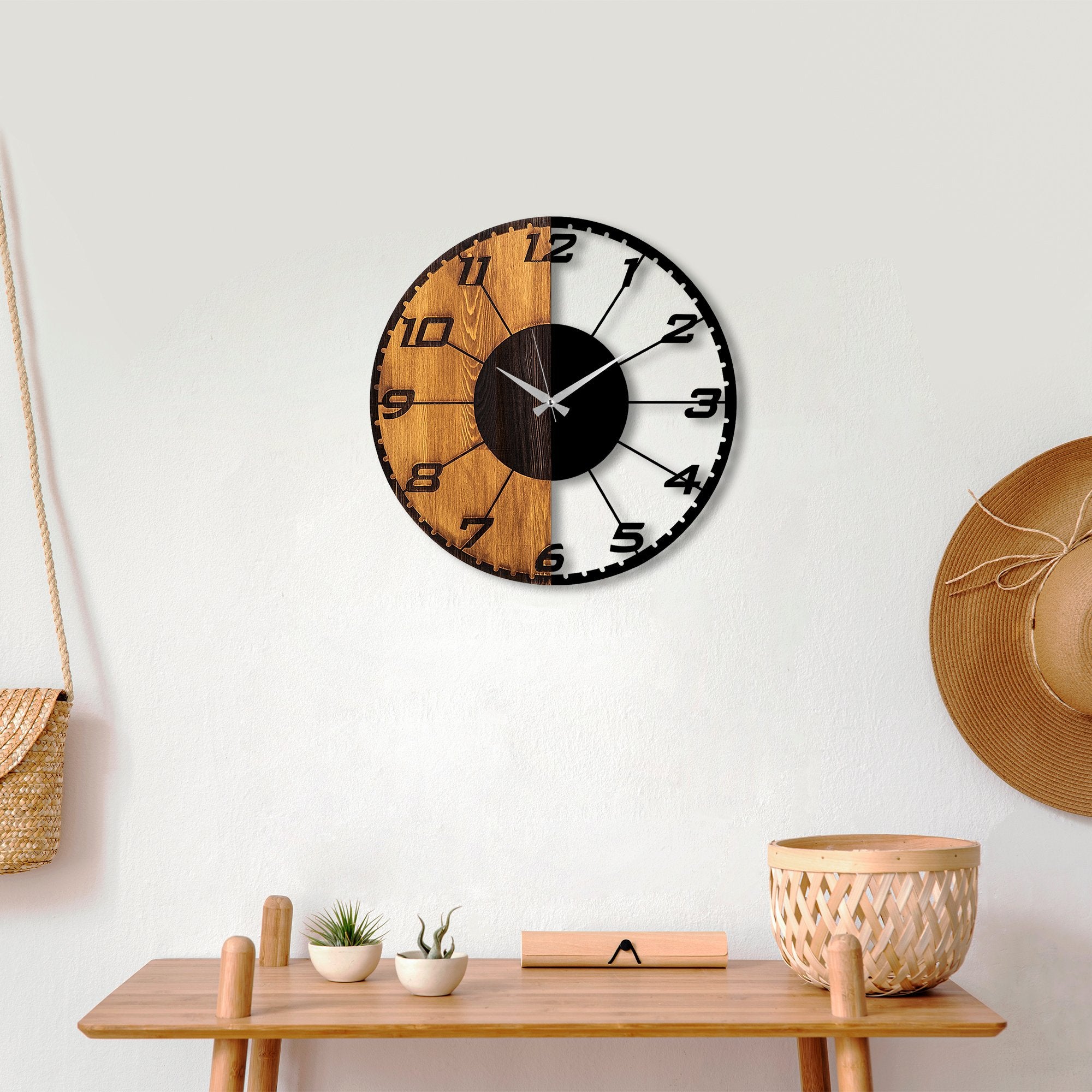 Rani Home Dekoratif Ahşap Duvar Saati Ceviz - Siyah AB-5894