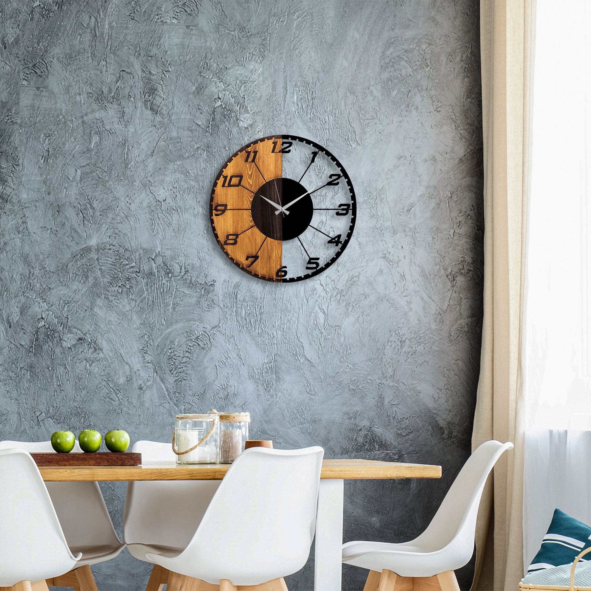 Rani Home Dekoratif Ahşap Duvar Saati Ceviz - Siyah AB-5894