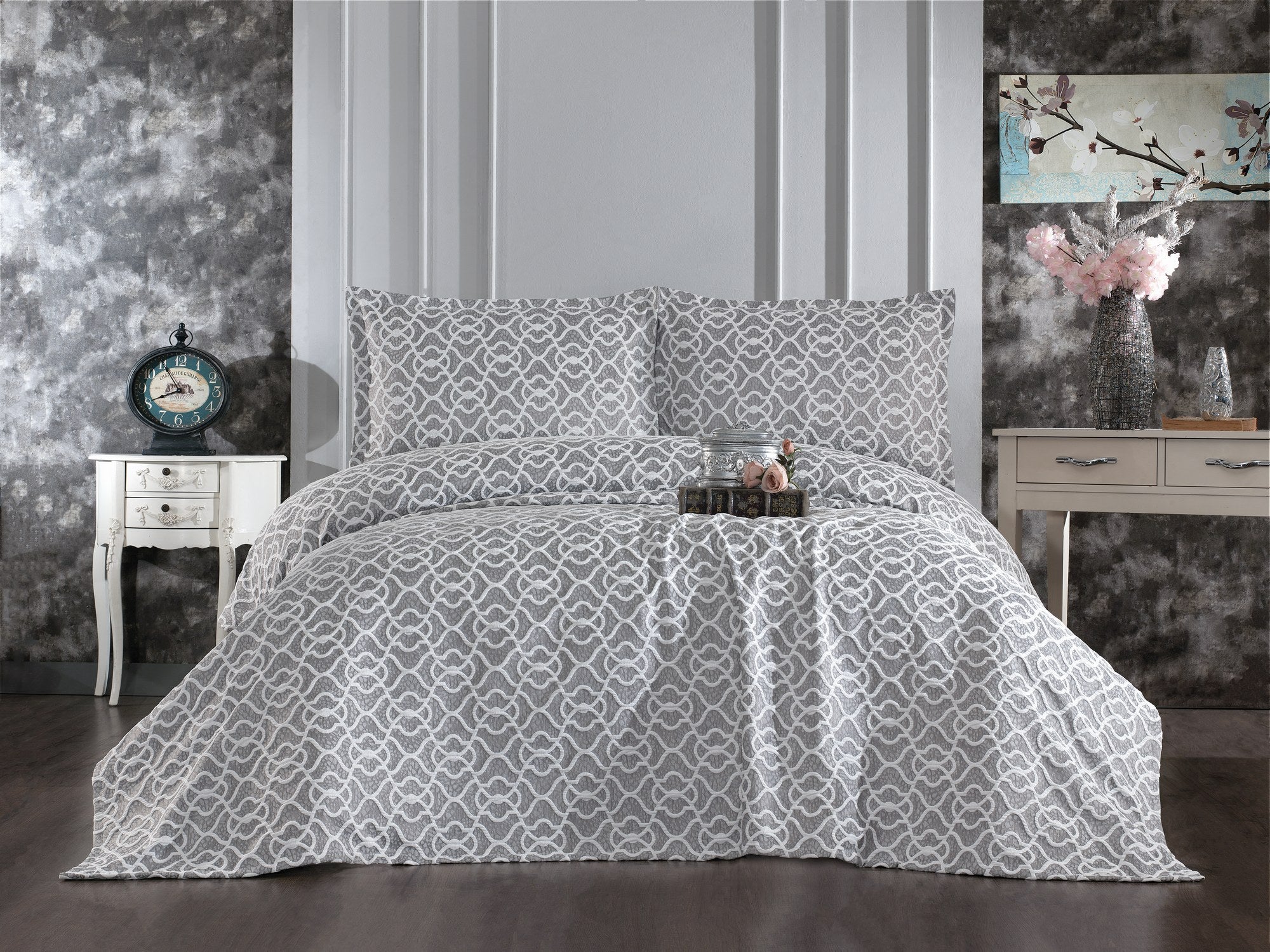 Rani Home Çift Kişilik Yatak Örtüsü Seti Gri CC-6255