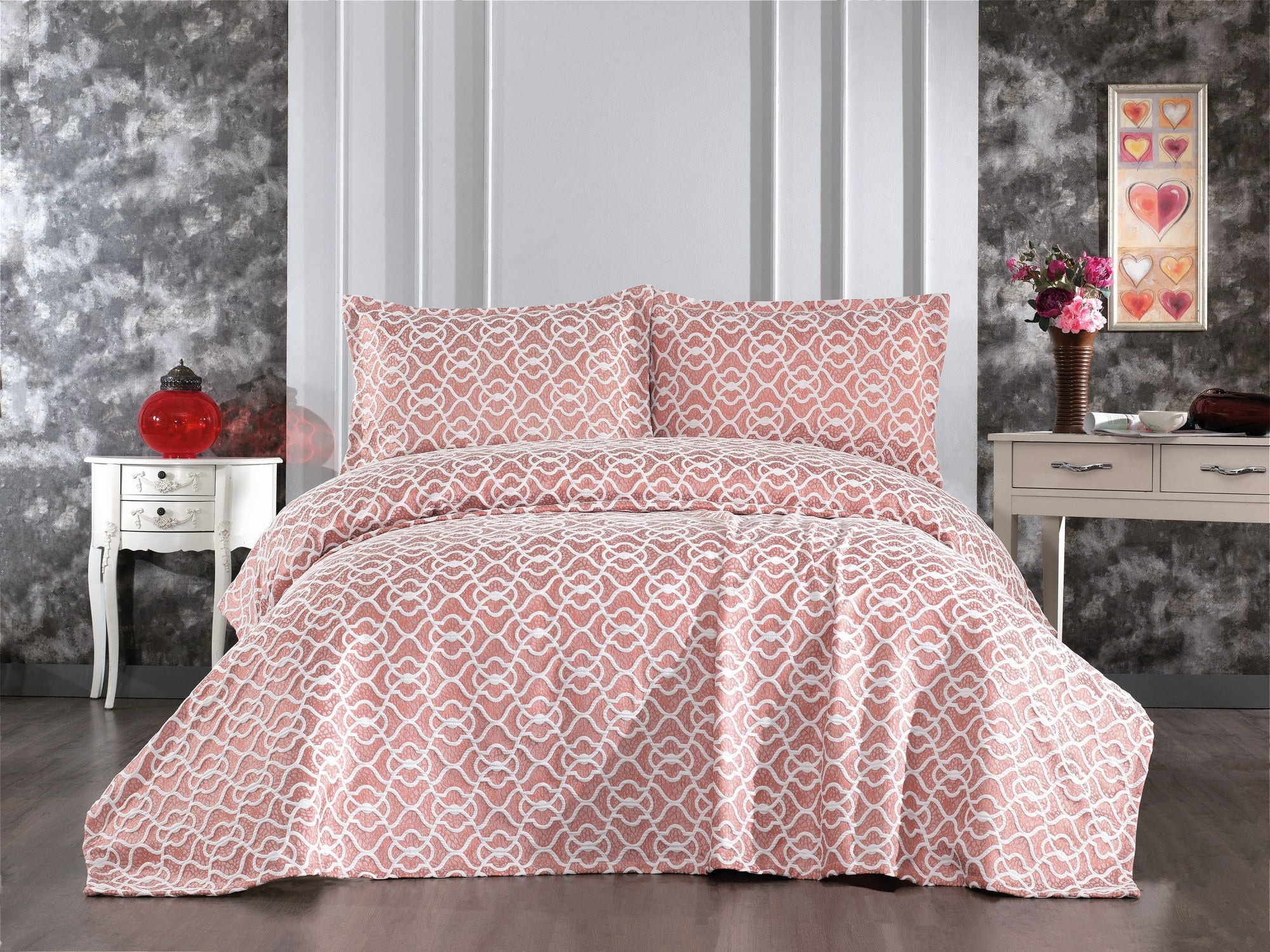 Rani Home Çift Kişilik Yatak Örtüsü Seti Gül Kurusu CC-6256