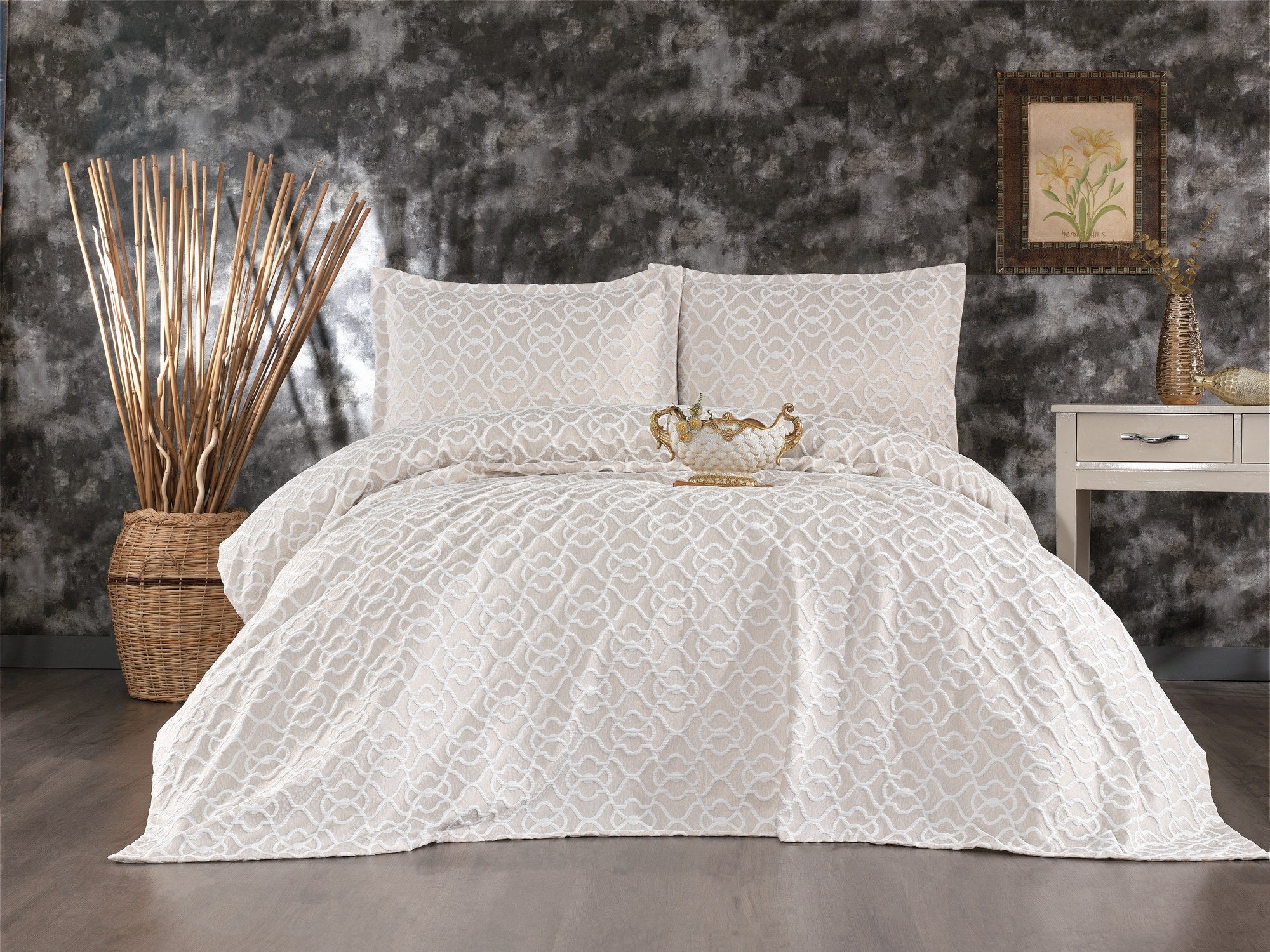 Rani Home Çift Kişilik Yatak Örtüsü Seti Krem CC-6258