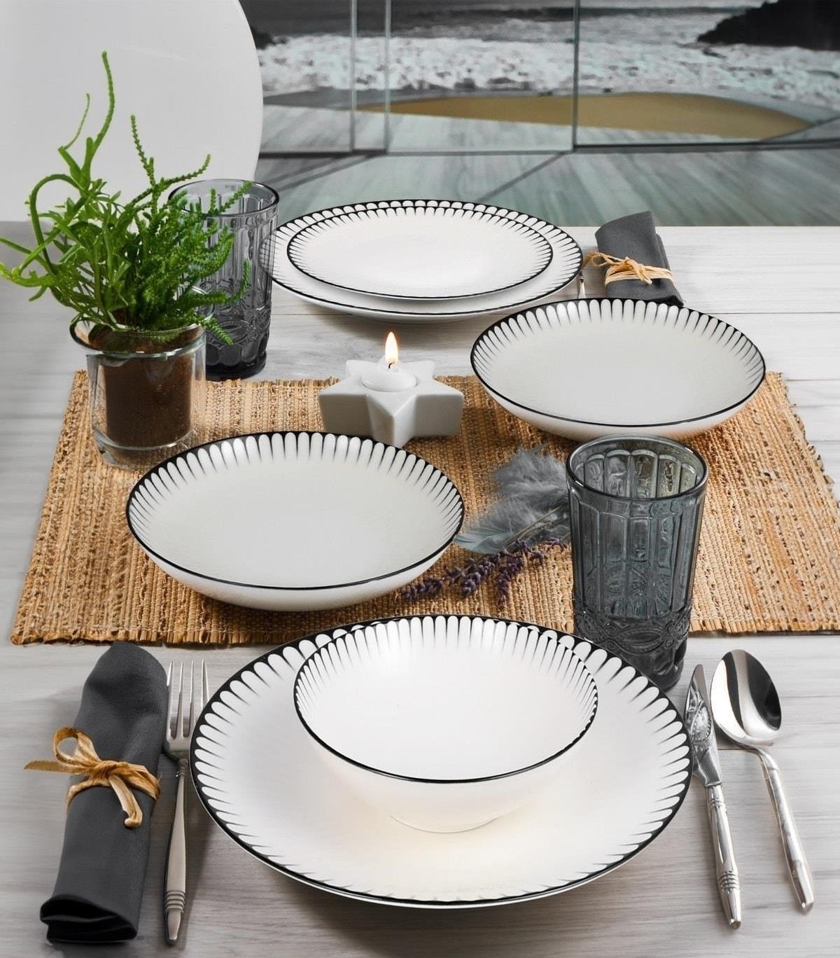Rani Home Yemek Takımı (24 Parça) Güral Porselen Beyaz - Siyah HE-6762